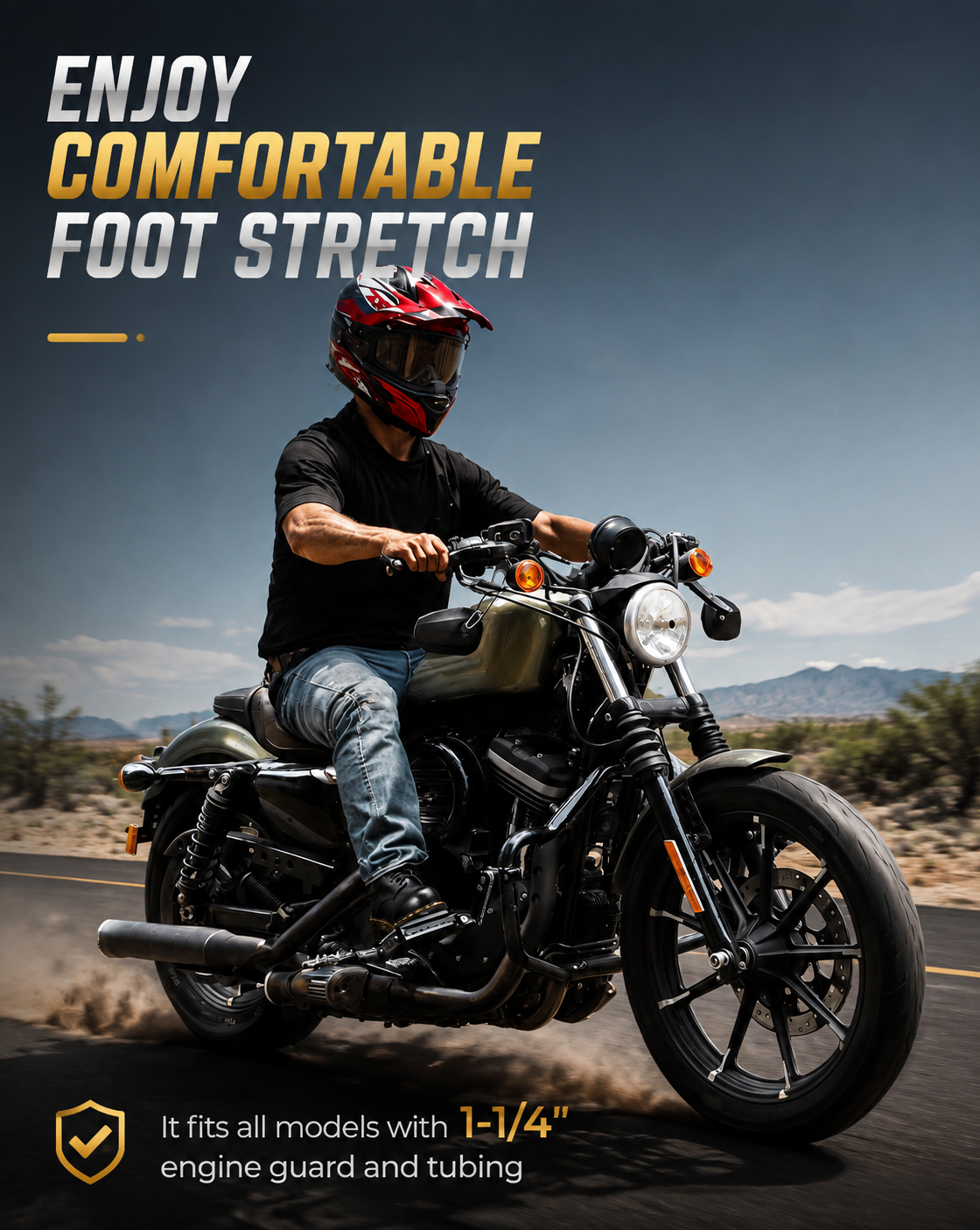 Adjustable Long Highway Foot Pegs With Extendable Heel Rests