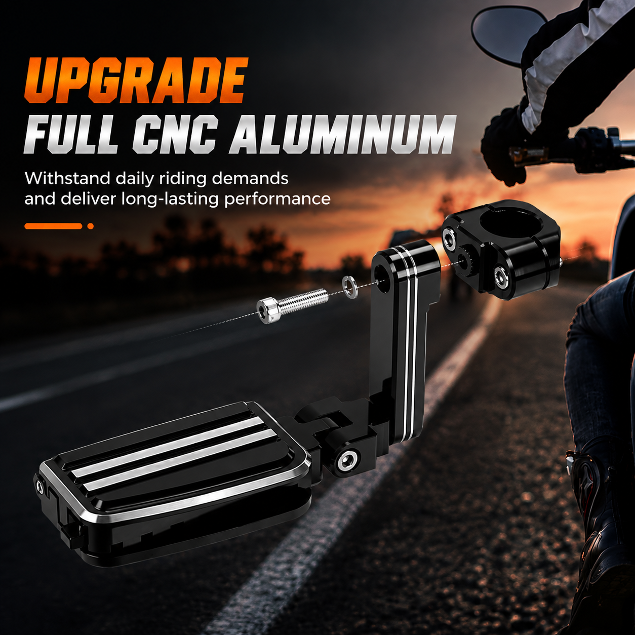 Adjustable Long Highway Foot Pegs With Extendable Heel Rests