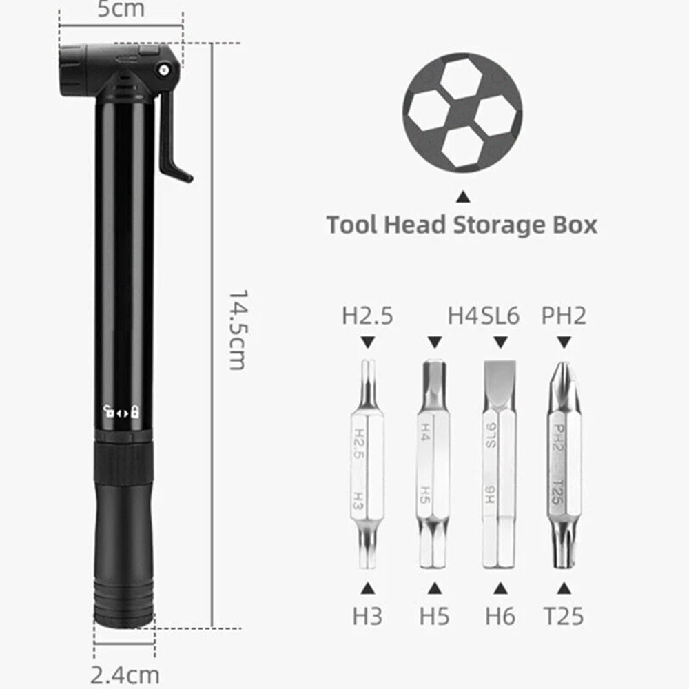 Portable bicycle air pump with rebound repair tools and bicycle accessories