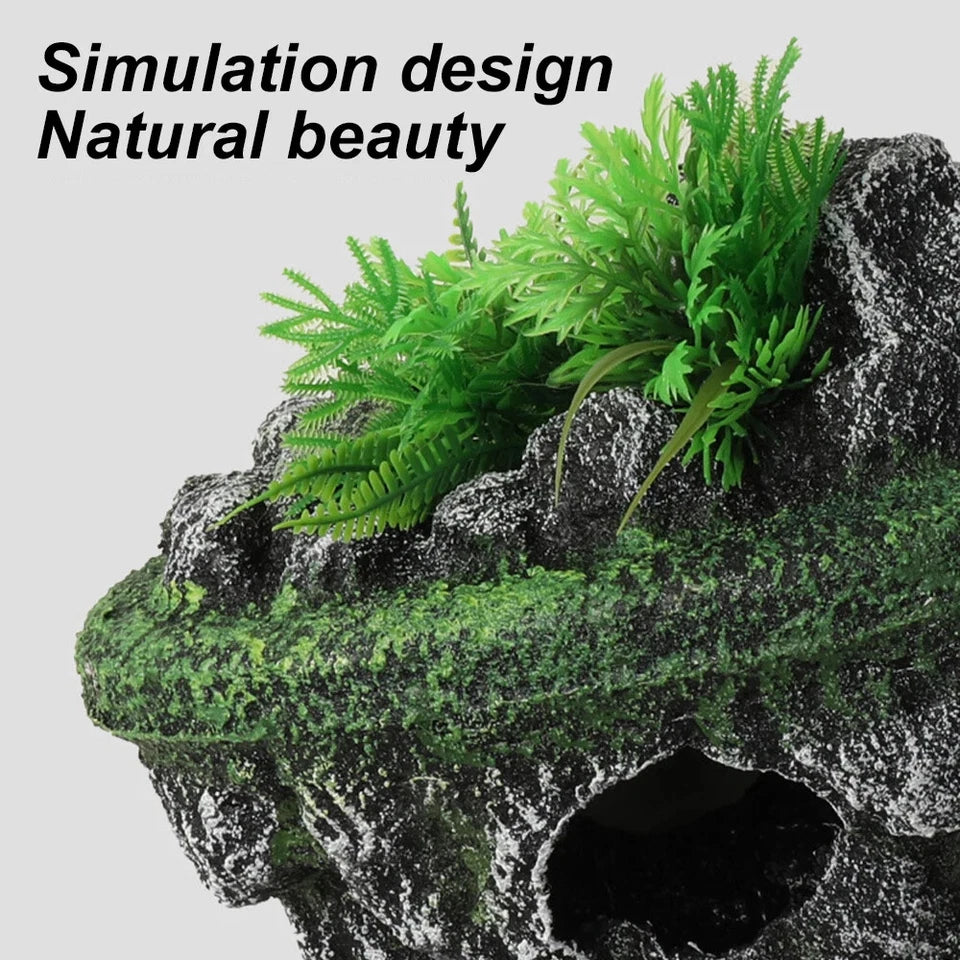 Floating island aquarium with floating stones simulating plant caves