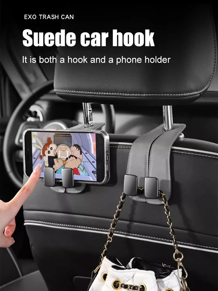 Flip Leather Car Seat Back Cell Phone Holder Hooks