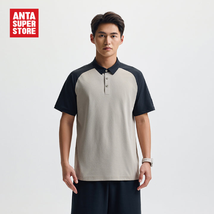 ANTA Men Cross-training Short Tee  -Gray/Black （Baju Polo Sukan Lelaki)