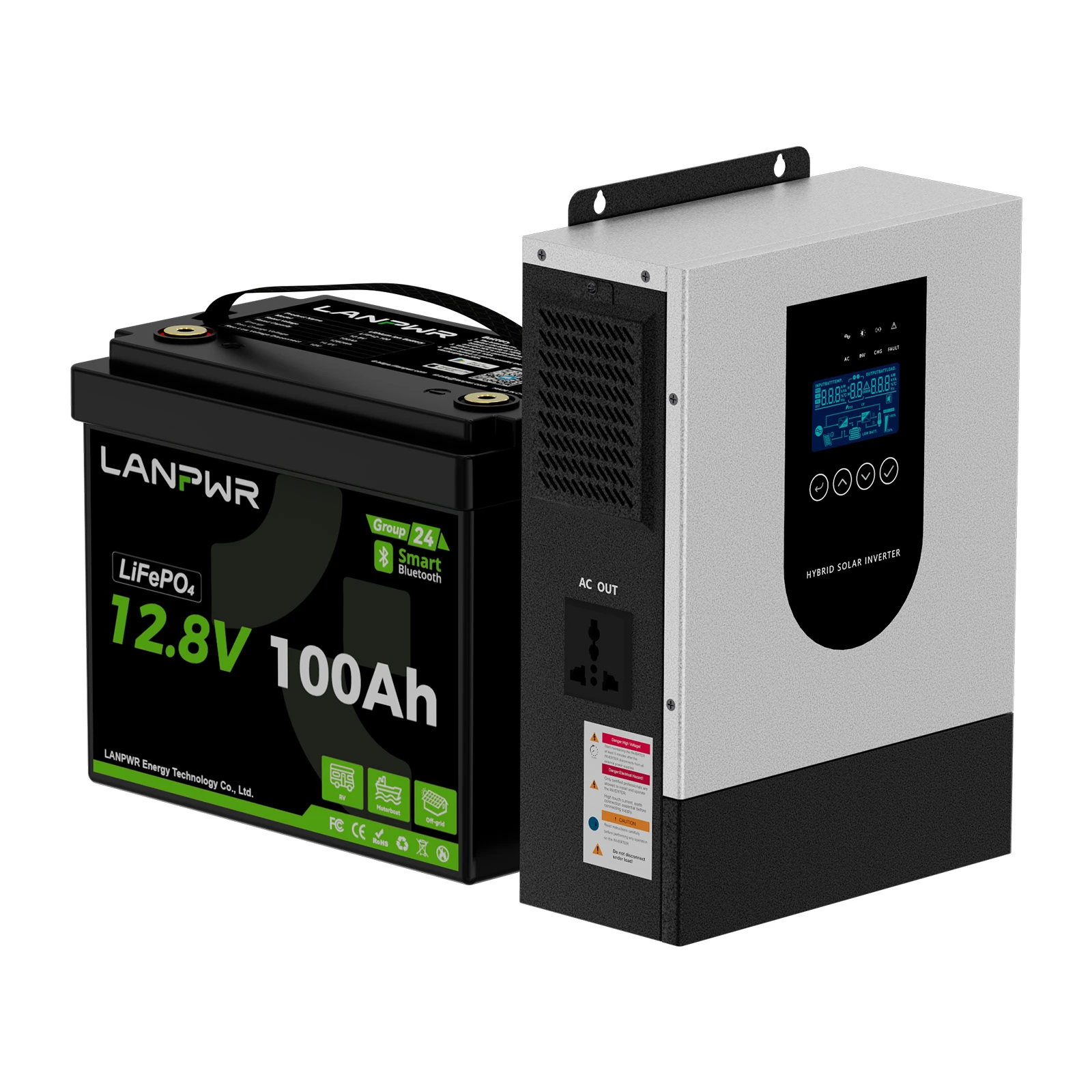 LANPWR 12V 100Ah G24 Mini Smart Deep Cycle LiFePO4 Lithium Battery