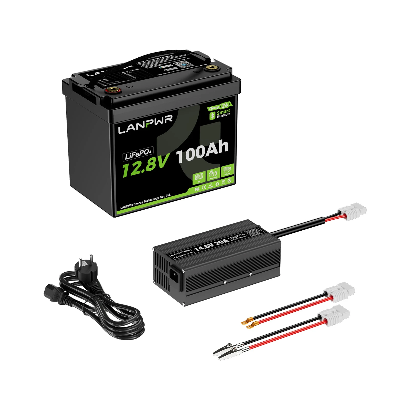LANPWR 12V 100Ah G24 Mini Smart Deep Cycle LiFePO4 Lithium Battery