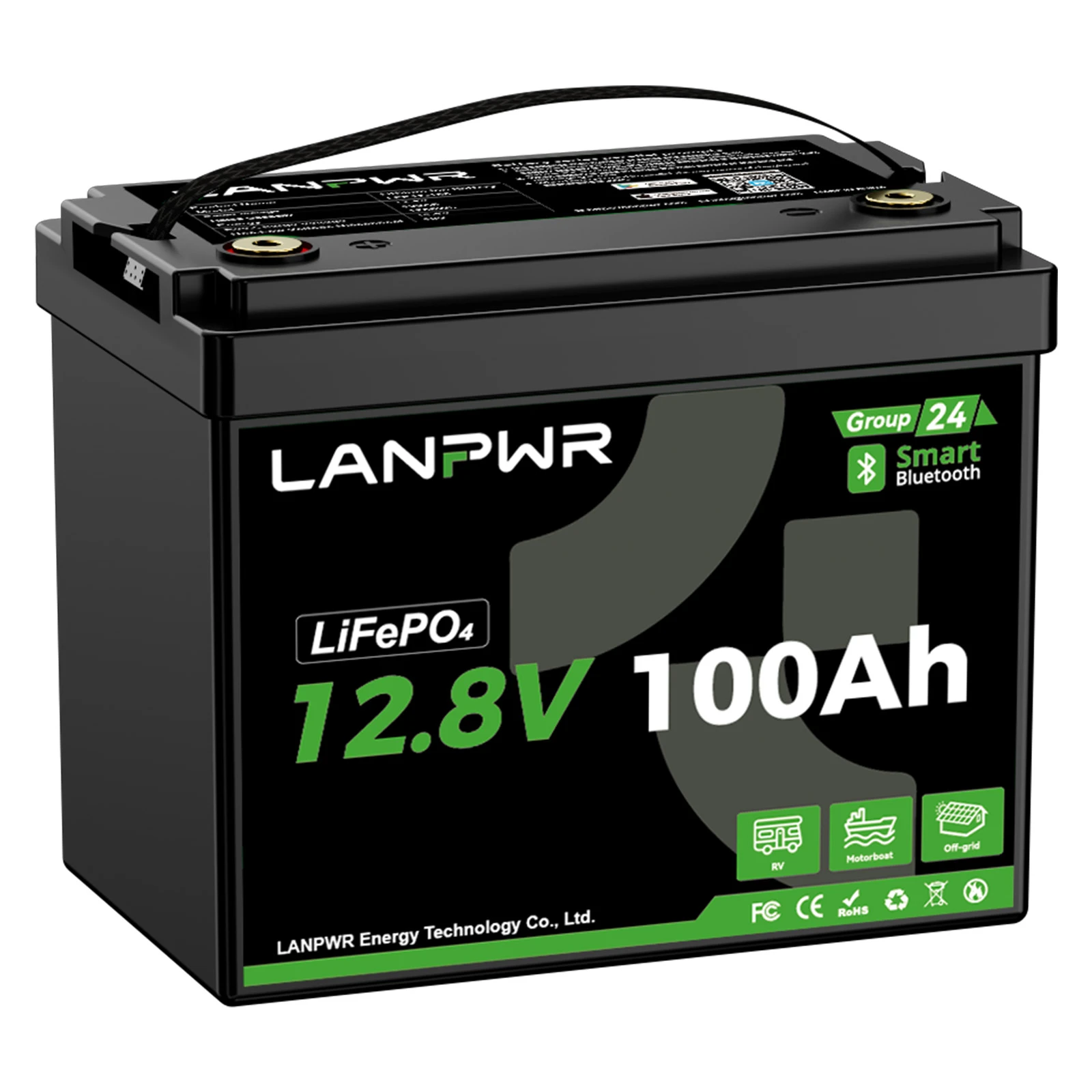 LANPWR 12V 100Ah G24 Mini Smart Deep Cycle LiFePO4 Lithium Battery