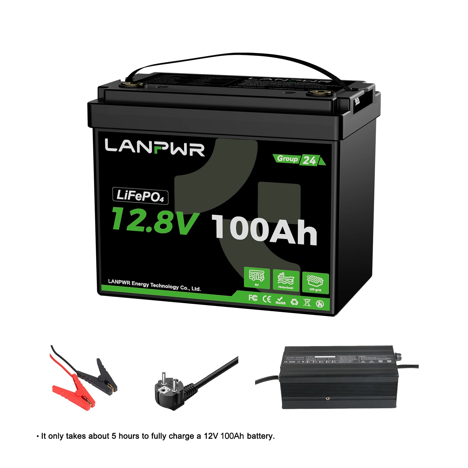 LANPWR 12V 100Ah Mini G24 Deep Cycle LiFePO4 Lithium Battery