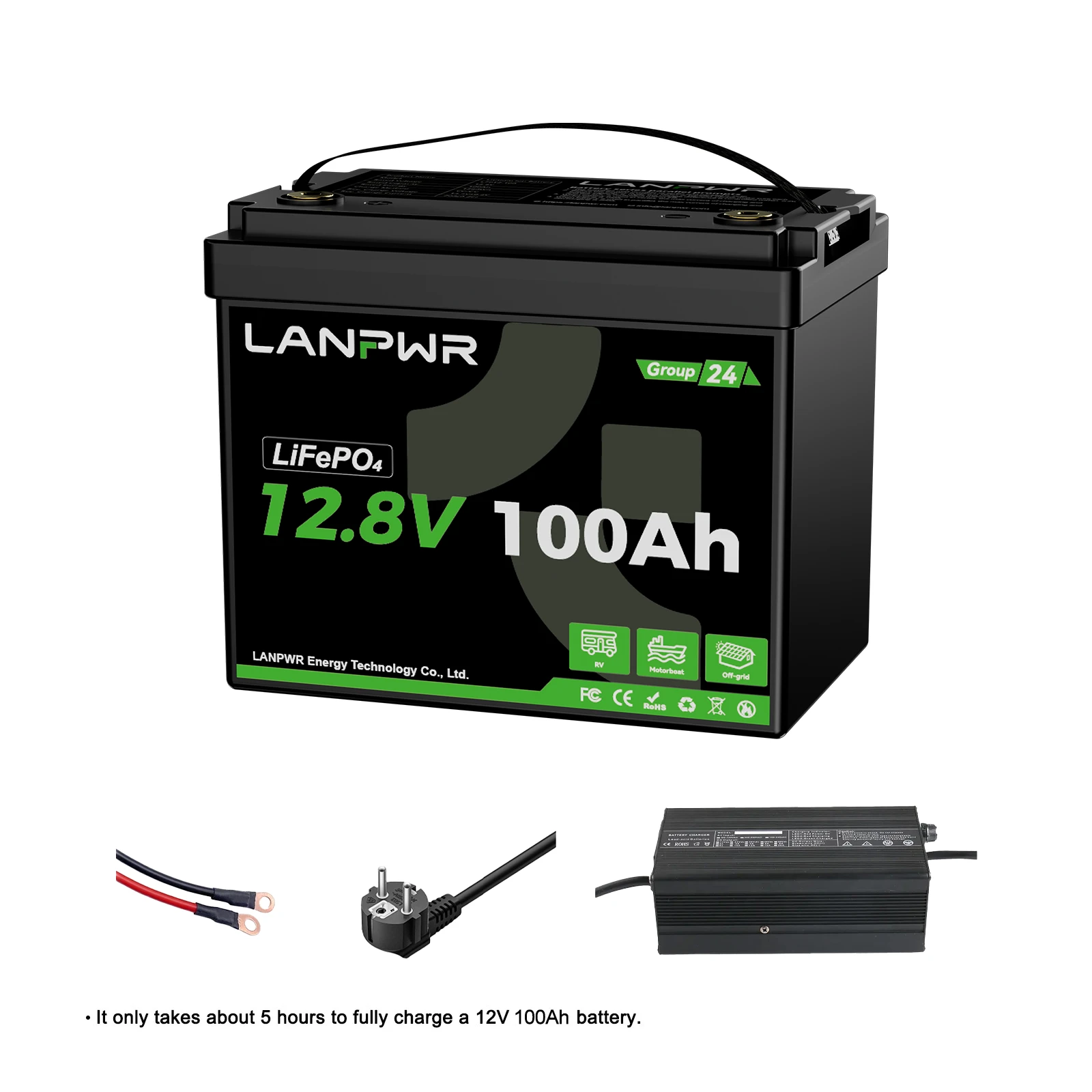LANPWR 12V 100Ah Mini G24 Deep Cycle LiFePO4 Lithium Battery