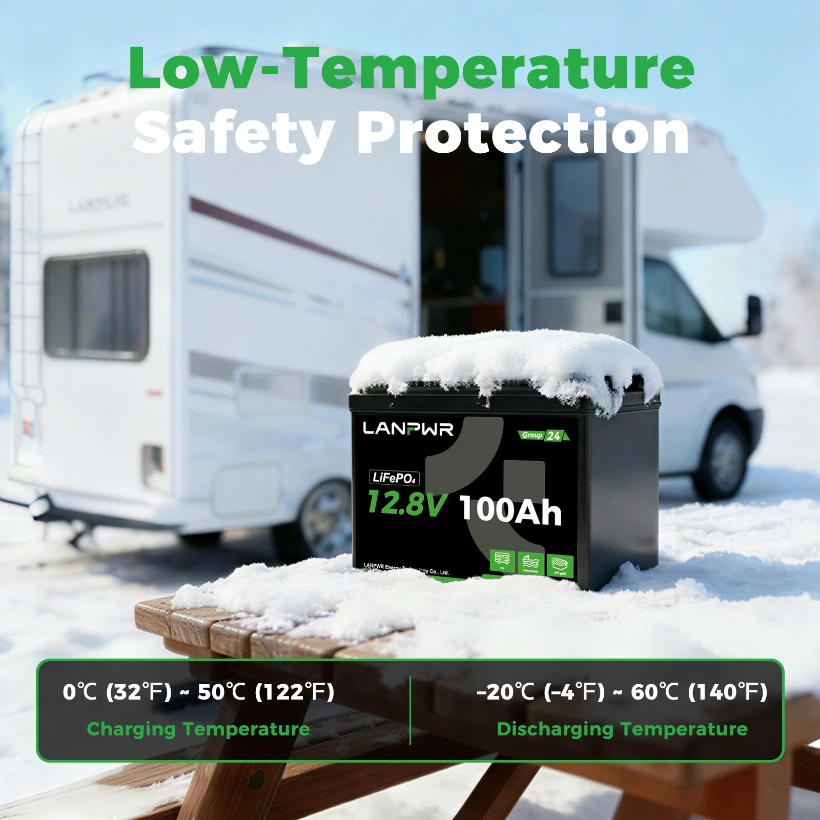 LANPWR 12V 100Ah Mini G24 Deep Cycle LiFePO4 Lithium Battery