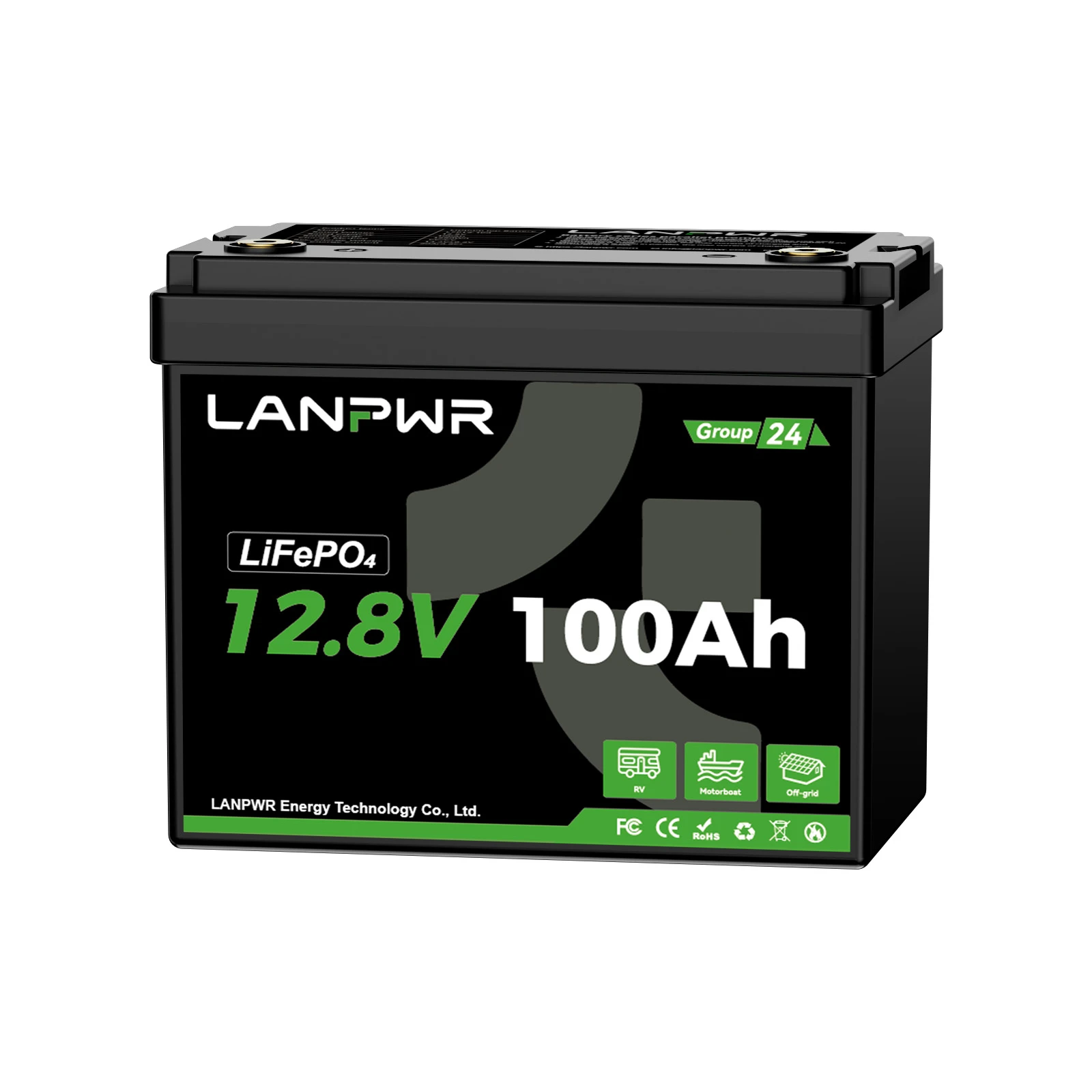 LANPWR 12V 100Ah Mini G24 Deep Cycle LiFePO4 Lithium Battery