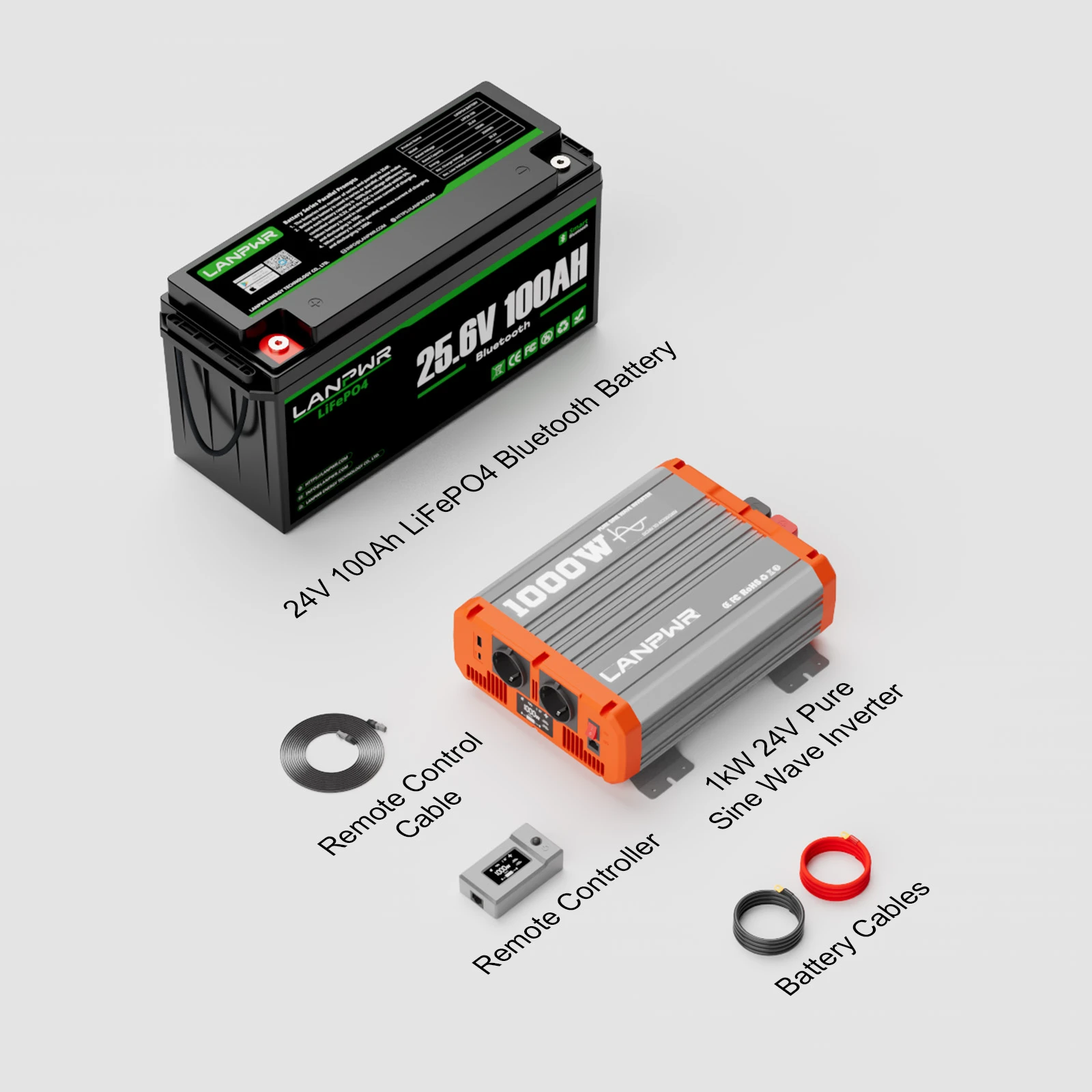LANPWR 24V 100Ah LiFePO4 Battery with Bluetooth 5.0, Maximum Load Power 2560W, 2560Wh Energy