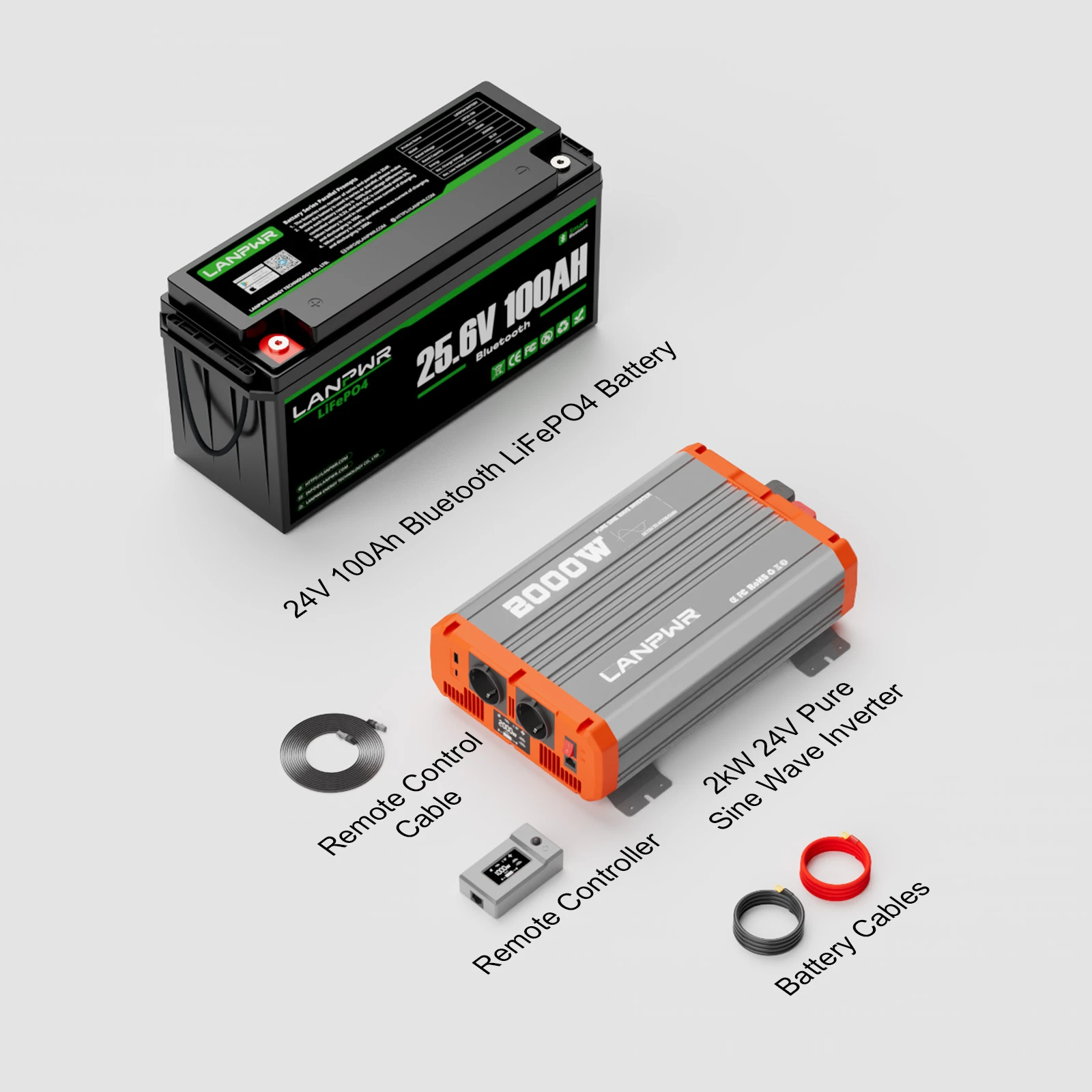 LANPWR 24V 100Ah LiFePO4 Battery with Bluetooth 5.0, Maximum Load Power 2560W, 2560Wh Energy