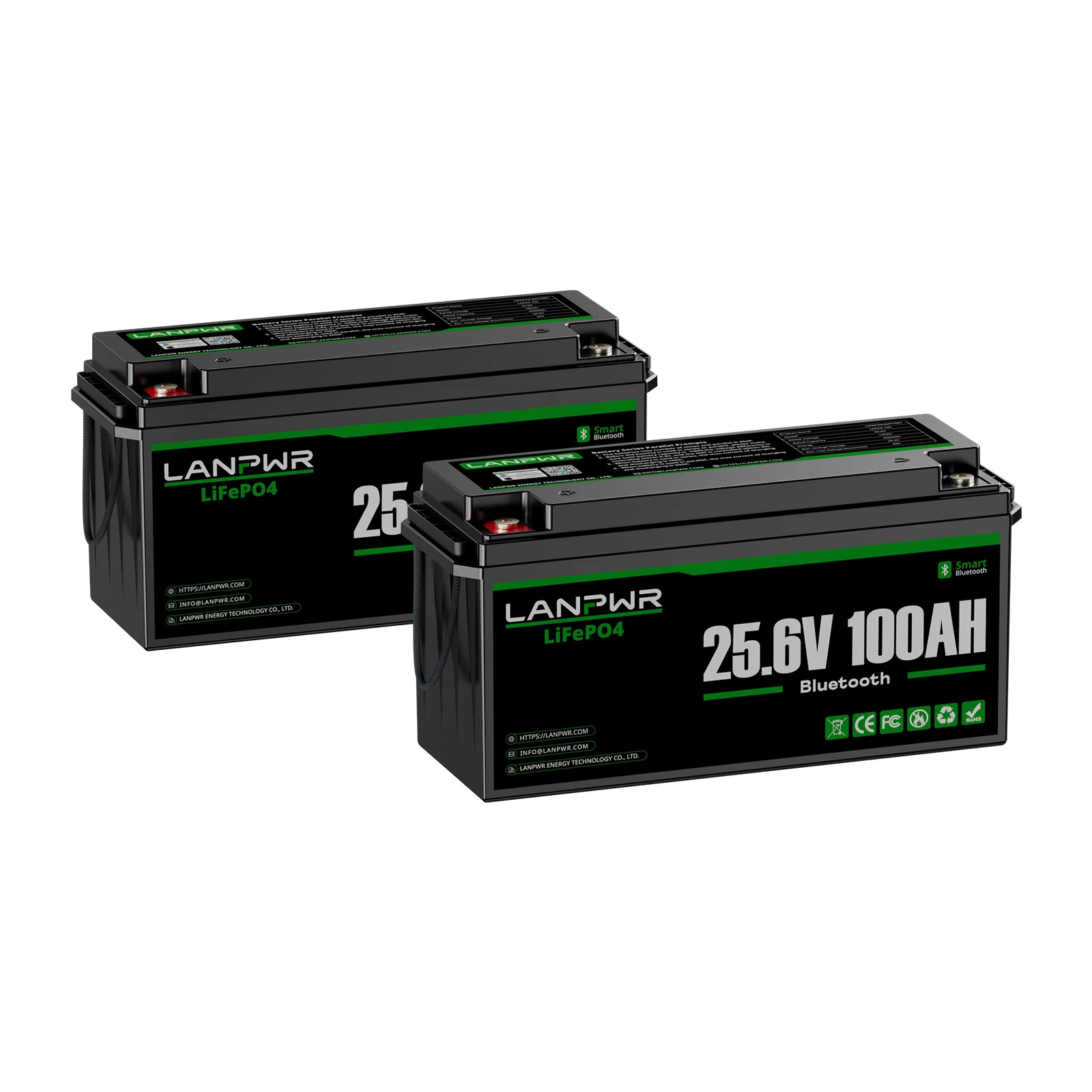 LANPWR 24V 100Ah LiFePO4 Battery with Bluetooth 5.0, Maximum Load Power 2560W, 2560Wh Energy