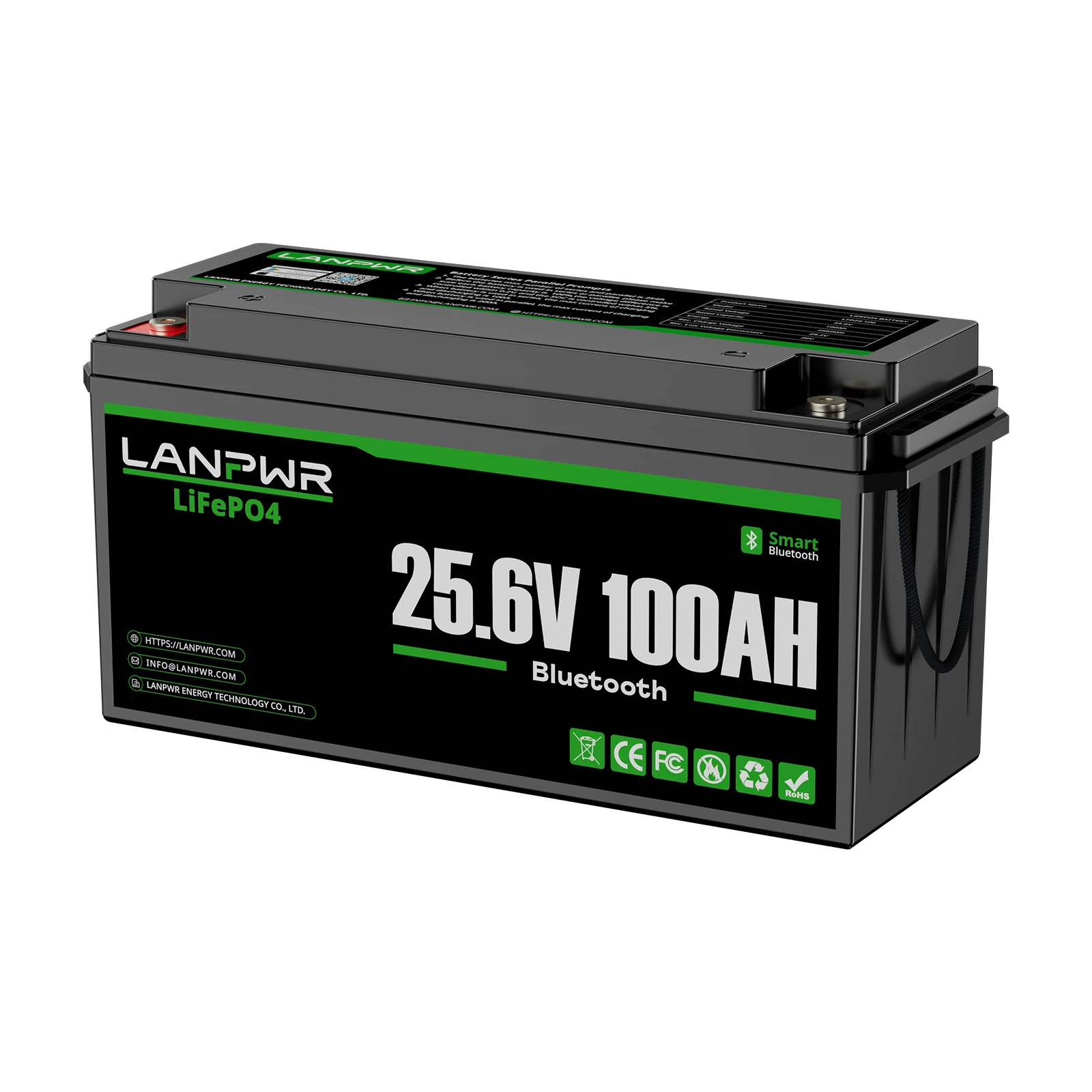 LANPWR 24V 100Ah LiFePO4 Battery with Bluetooth 5.0, Maximum Load Power 2560W, 2560Wh Energy