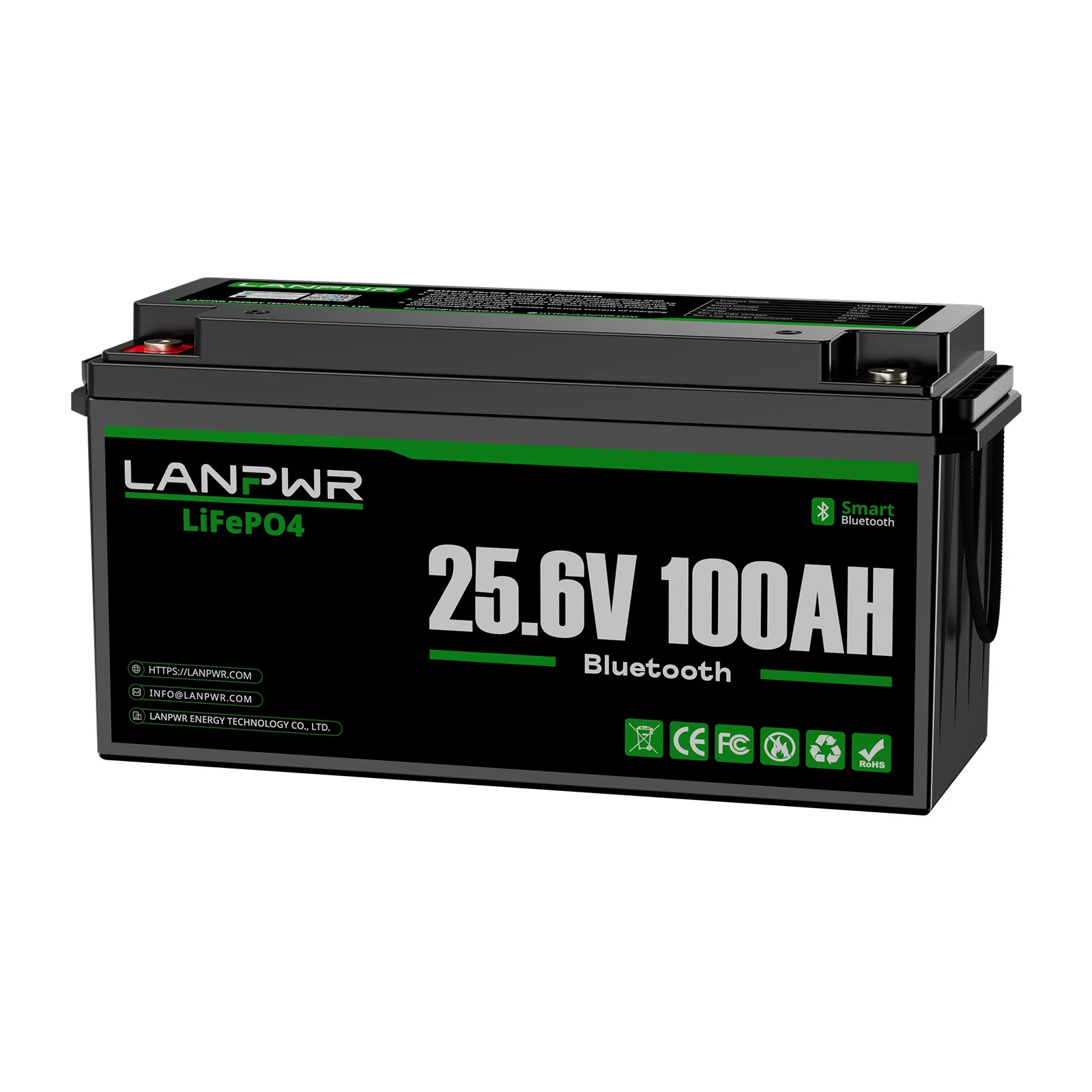 LANPWR 24V 100Ah LiFePO4 Battery with Bluetooth 5.0, Maximum Load Power 2560W, 2560Wh Energy