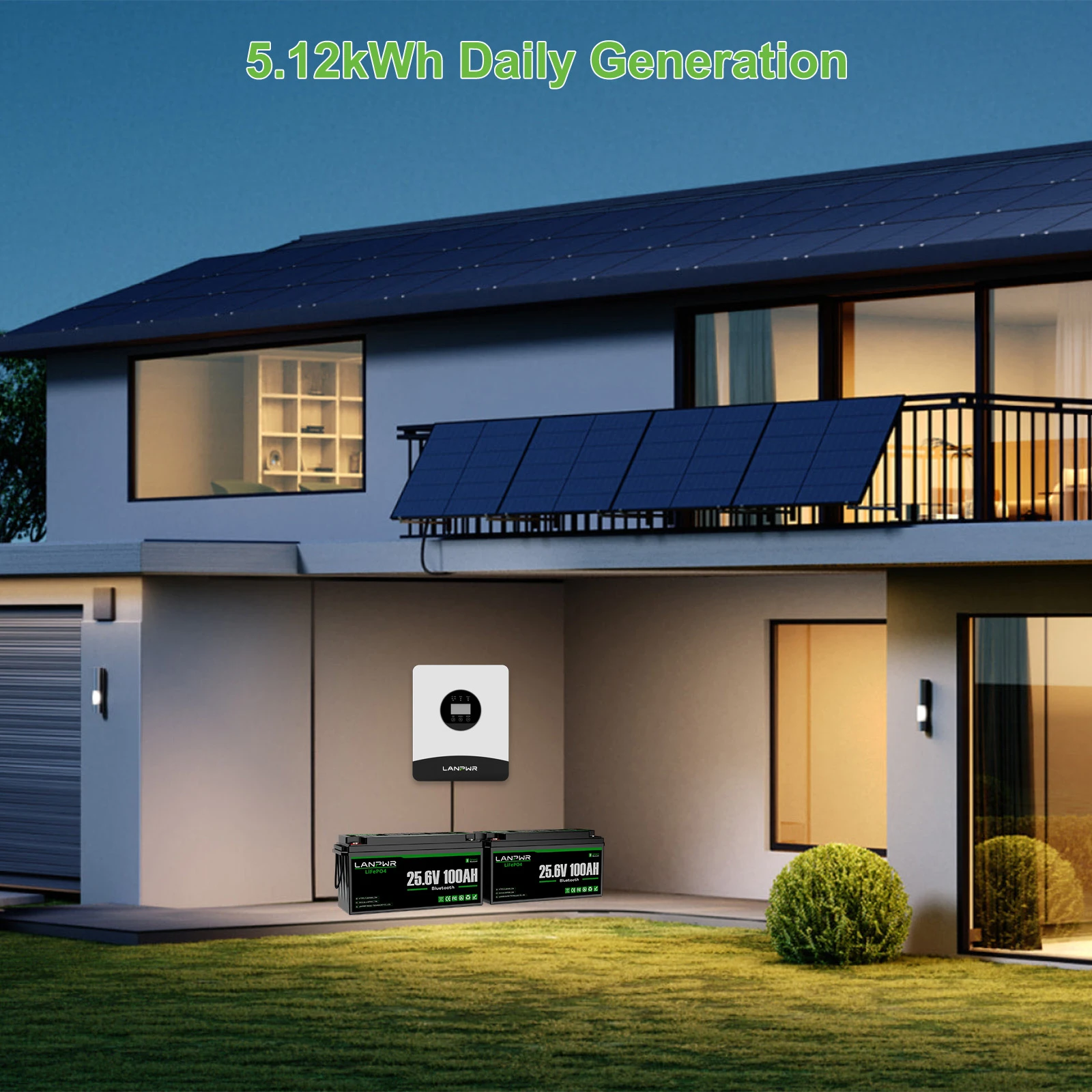LANPWR 3kW 5.12kWh Complete MPPT Off Grid Solar Kit with 24V 100Ah LiFePO4 Battery