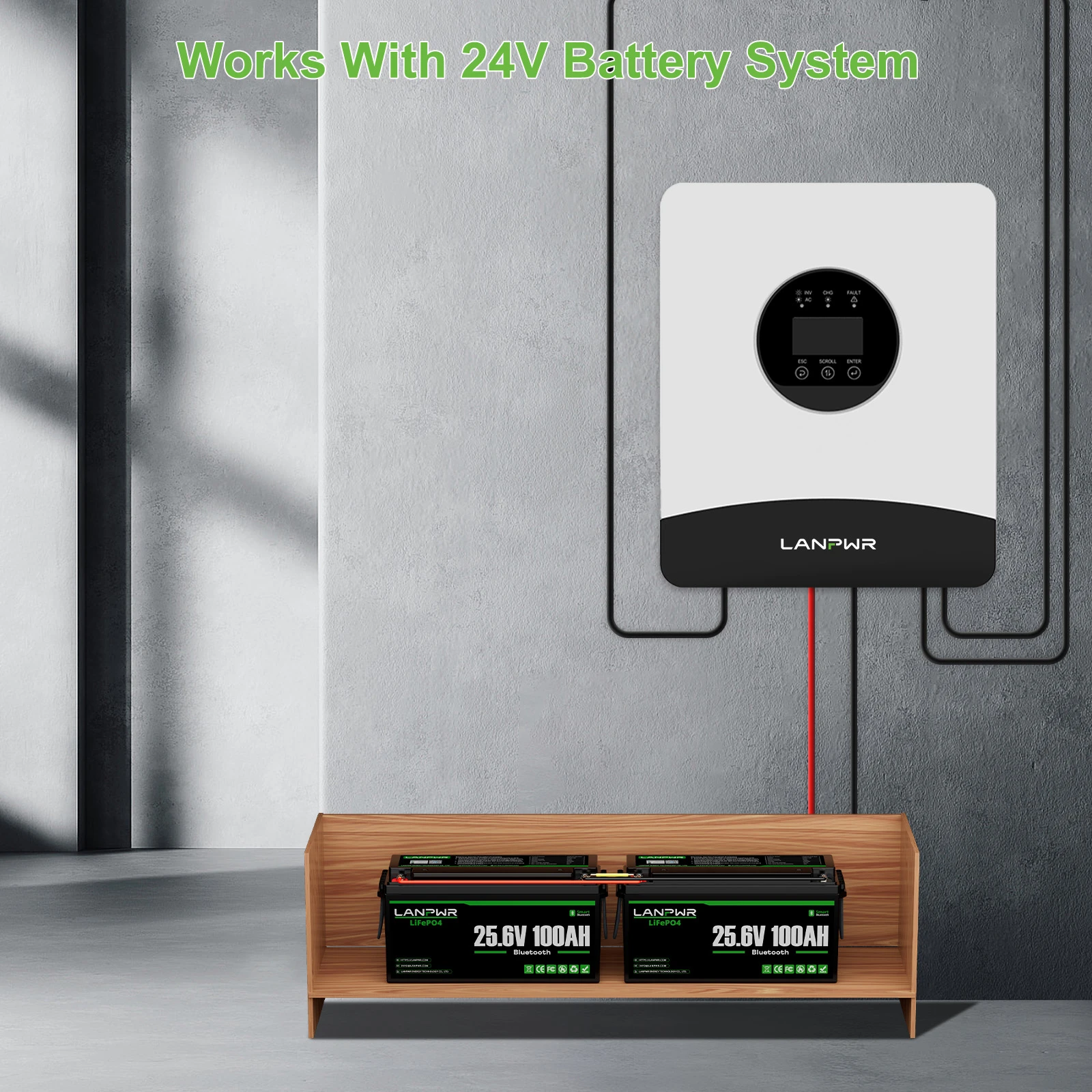 LANPWR 3kW 5.12kWh Complete MPPT Off Grid Solar Kit with 24V 100Ah LiFePO4 Battery