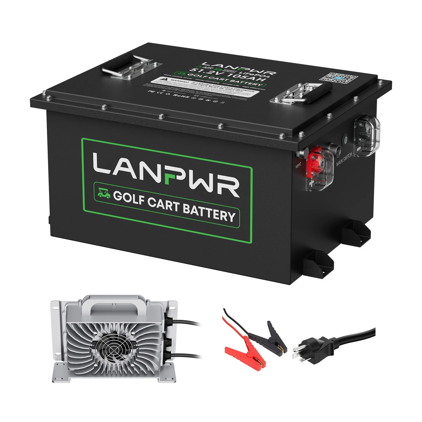 LANPWR 48V 105Ah Lithium Golf Cart Battery 200A BMS, 5376Wh Energy, 10.24kW Load