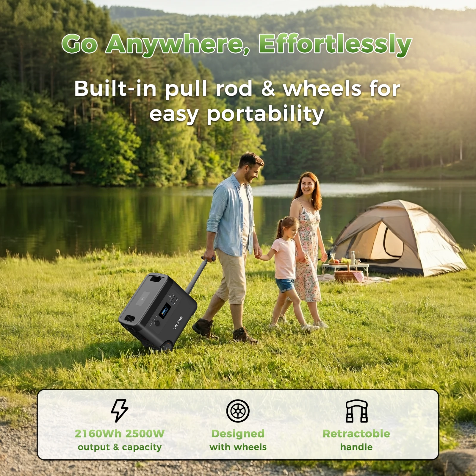 LANPWR D5-2500 Portable Power Station Solar Generator 2160Wh 2500W Perfect for Outdoor camping, RV trip, Outdoor party, Home use