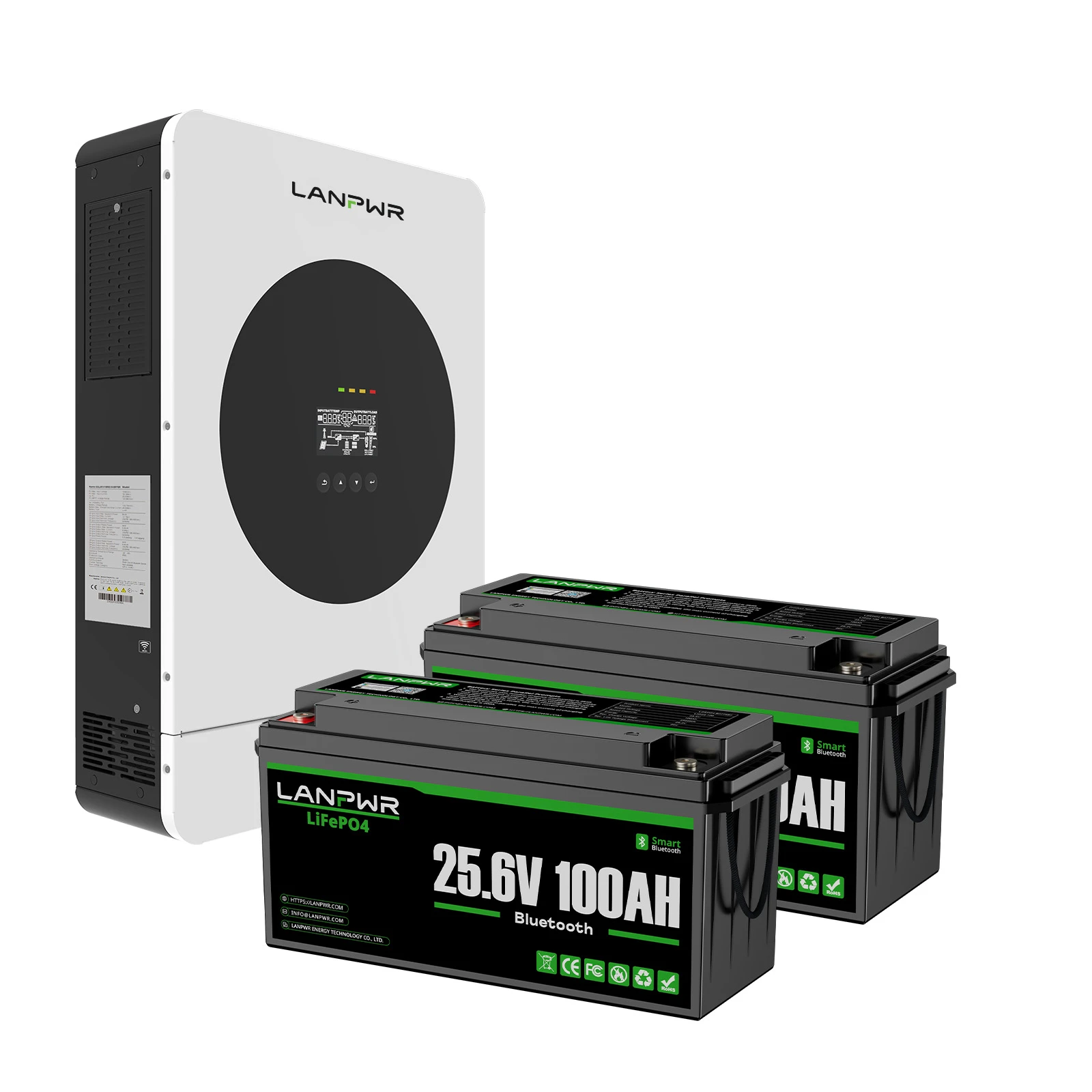 LANPWR 3600W 5120Wh Off‑Grid Solar Kit - 24V 3600W Off-grid Inverter, 2x24V 100Ah Lithium Battery