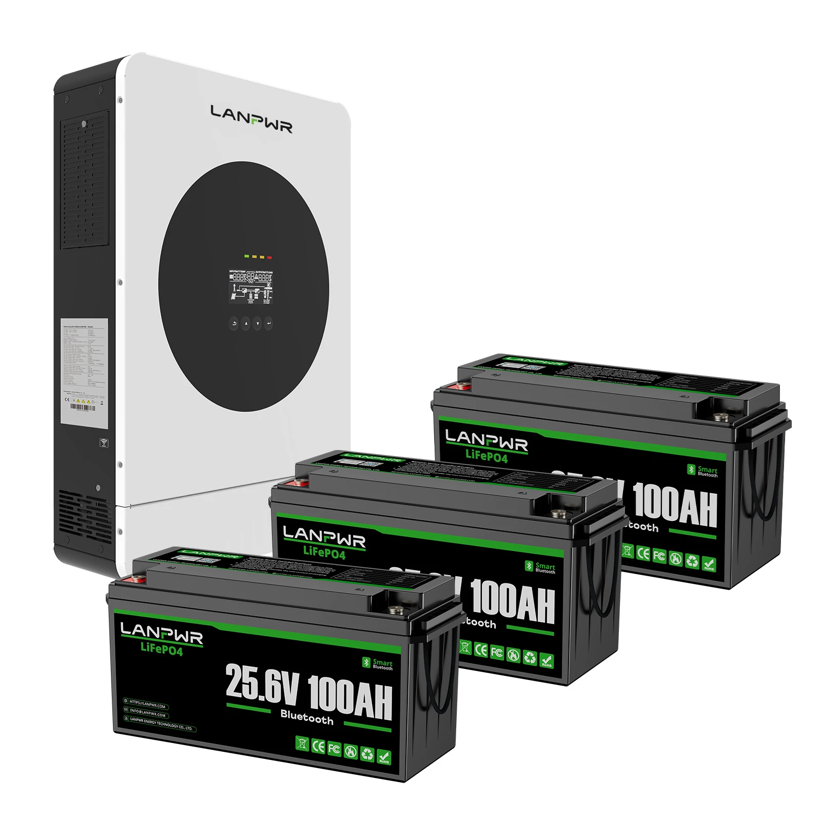 LANPWR 3600W 5120Wh Off‑Grid Solar Kit - 24V 3600W Off-grid Inverter, 2x24V 100Ah Lithium Battery