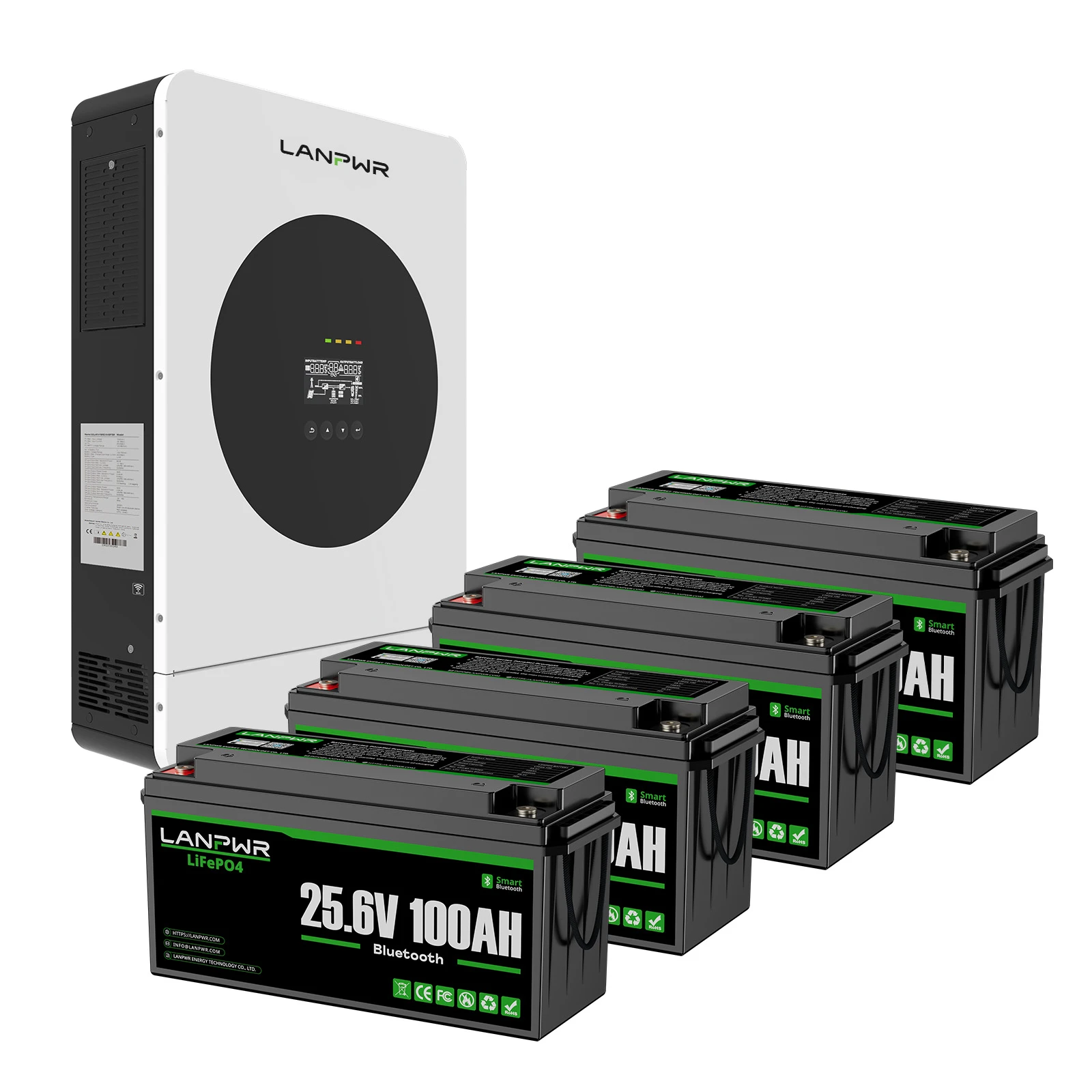 LANPWR 3600W 5120Wh Off‑Grid Solar Kit - 24V 3600W Off-grid Inverter, 2x24V 100Ah Lithium Battery