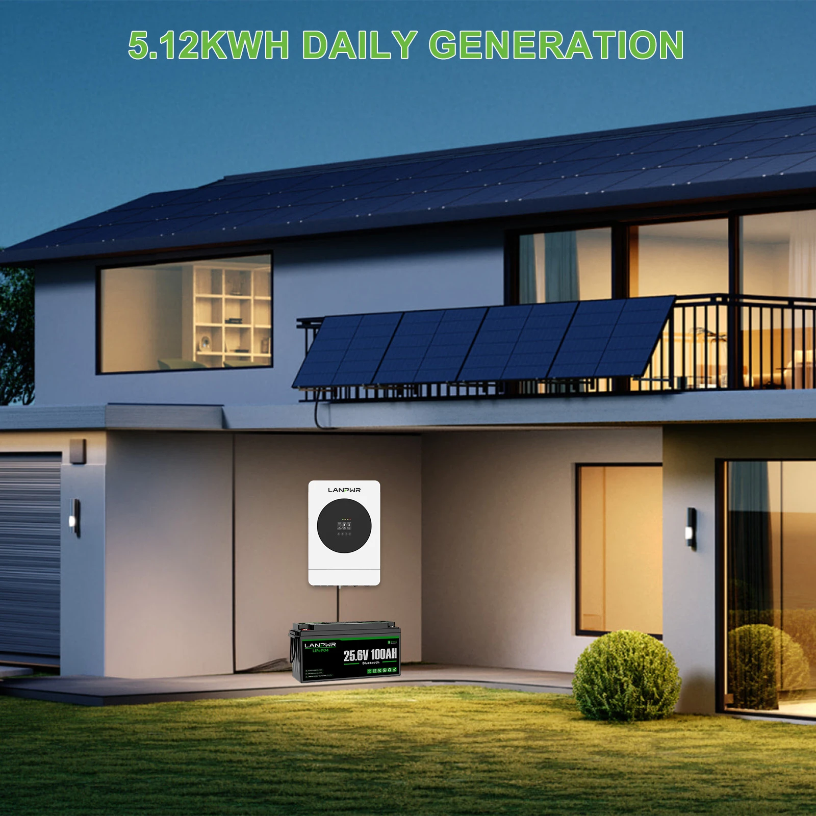 LANPWR 3600W 5120Wh Off‑Grid Solar Kit - 24V 3600W Off-grid Inverter, 2x24V 100Ah Lithium Battery