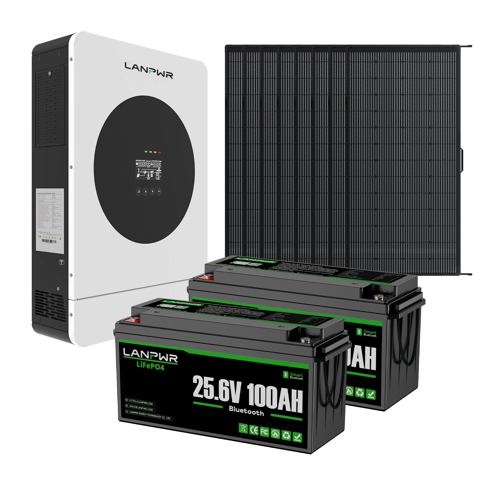 LANPWR 3600W 5120Wh Off‑Grid Solar Kit - 24V 3600W Off-grid Inverter, 2x24V 100Ah Lithium Battery