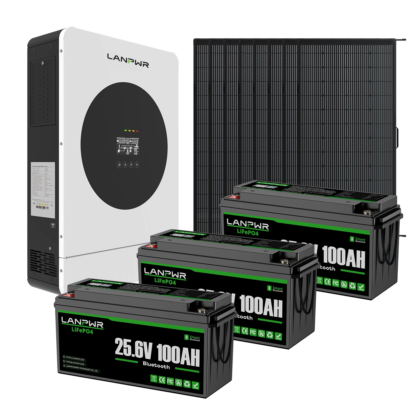 LANPWR 3600W 5120Wh Off‑Grid Solar Kit - 24V 3600W Off-grid Inverter, 2x24V 100Ah Lithium Battery