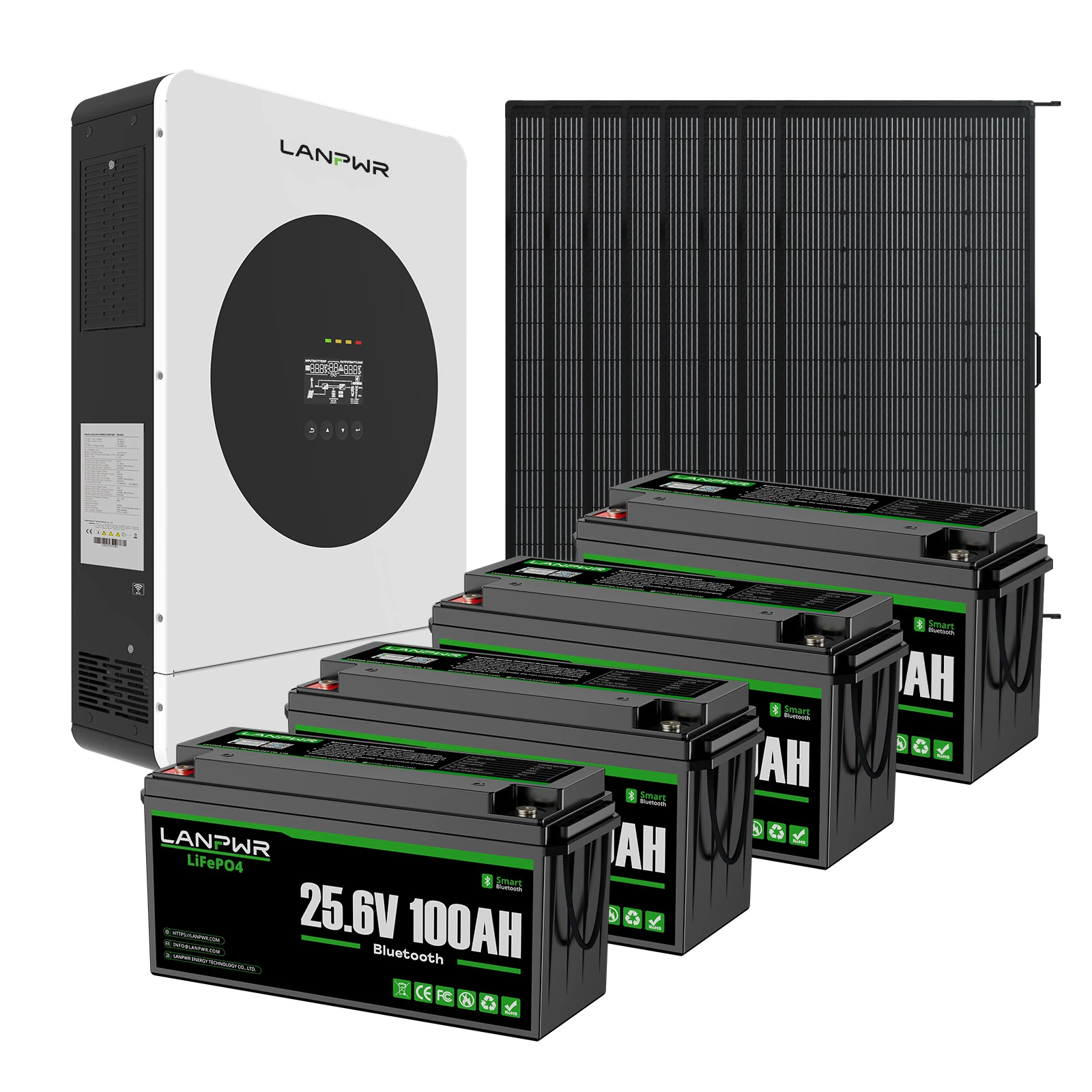 LANPWR 3600W 5120Wh Off‑Grid Solar Kit - 24V 3600W Off-grid Inverter, 2x24V 100Ah Lithium Battery