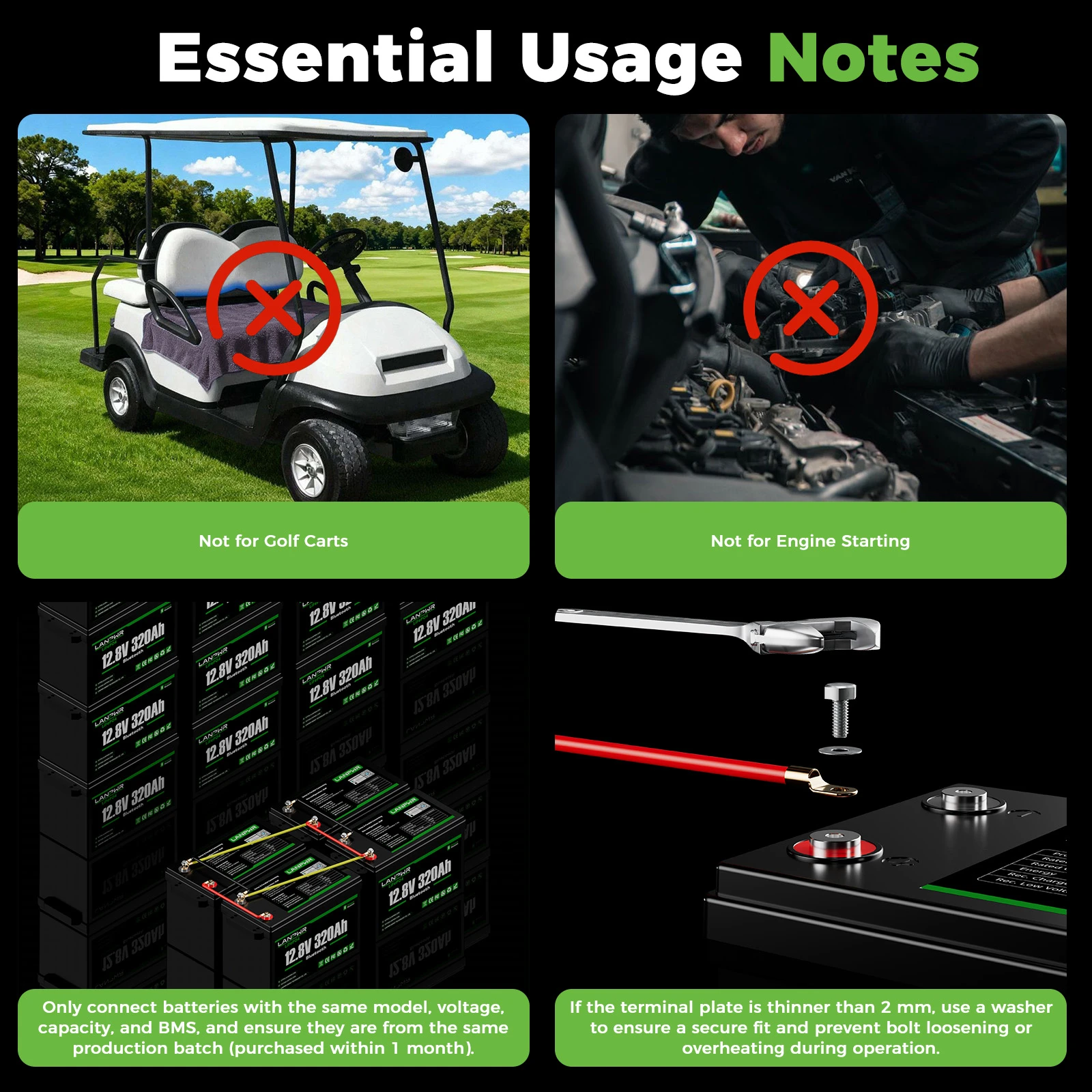 LANPWR 12V 320Ah LiFePO4 Bluetooth Battery for Motorhomes, Campervans & Marine Use