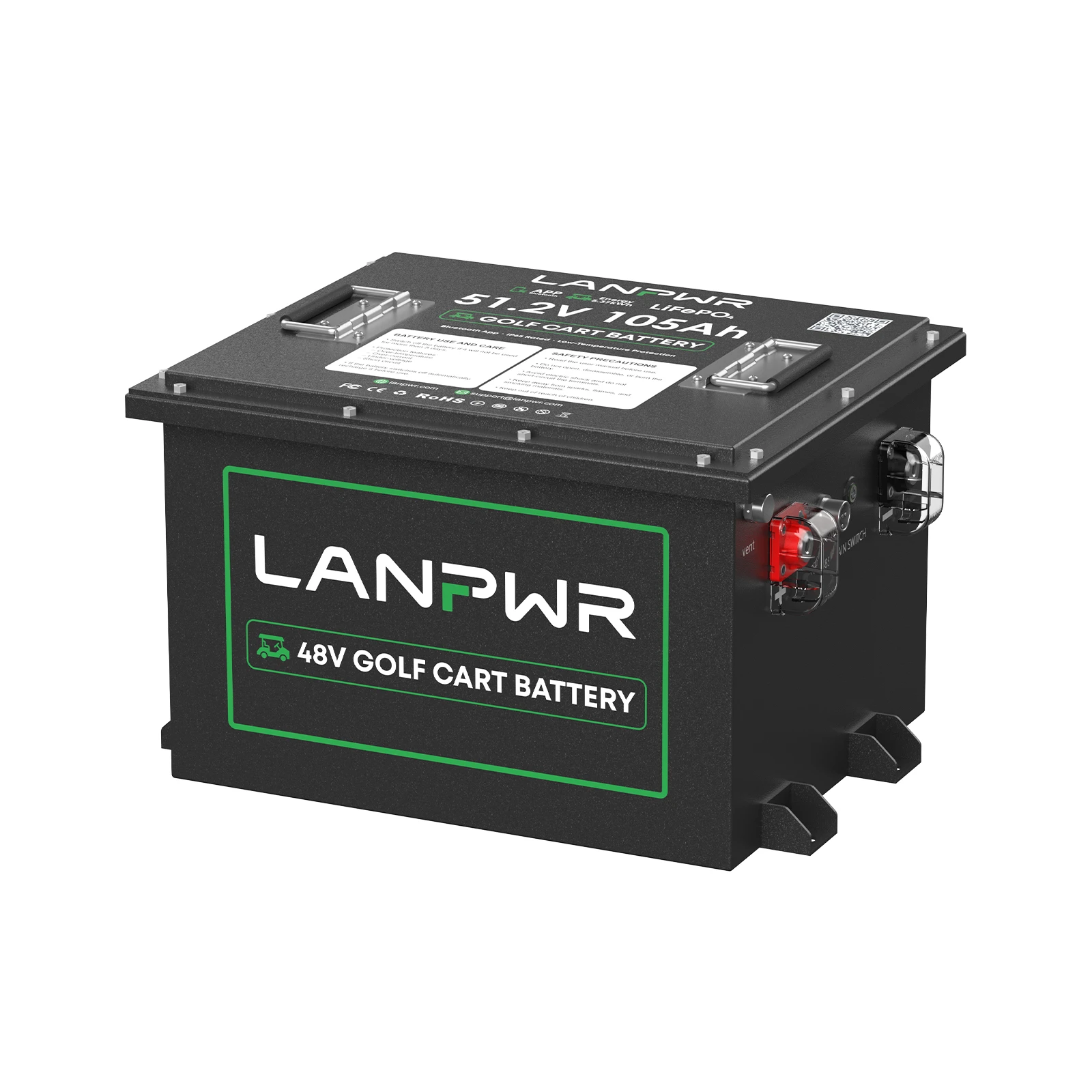 LANPWR 51.2V 105Ah Lithium Golf Cart Battery Front Angle View