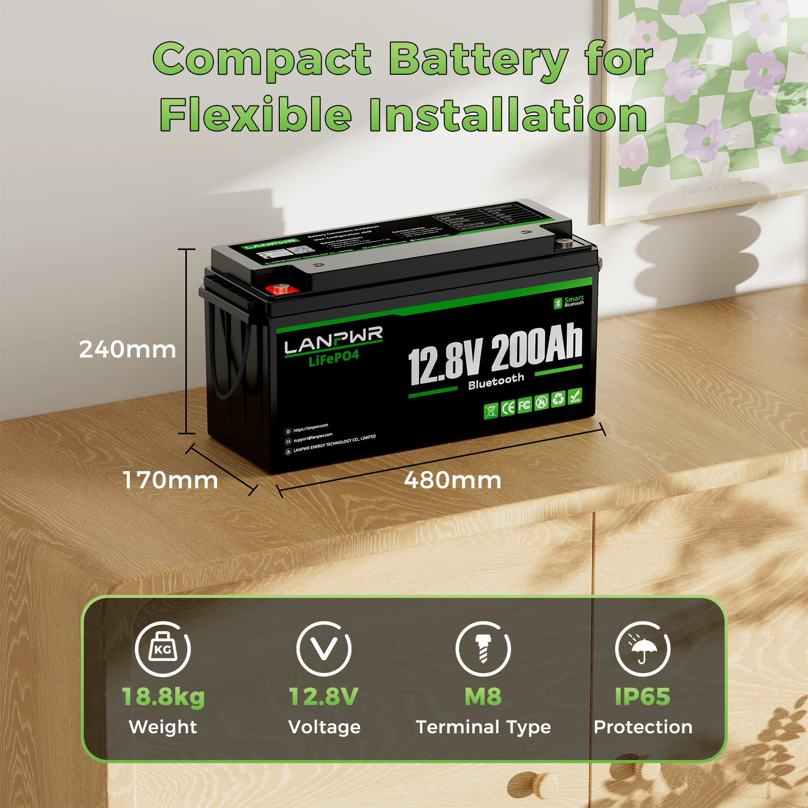 LANPWR 12V 200Ah Mini LiFePO4 Battery for Motorhomes & Campervans