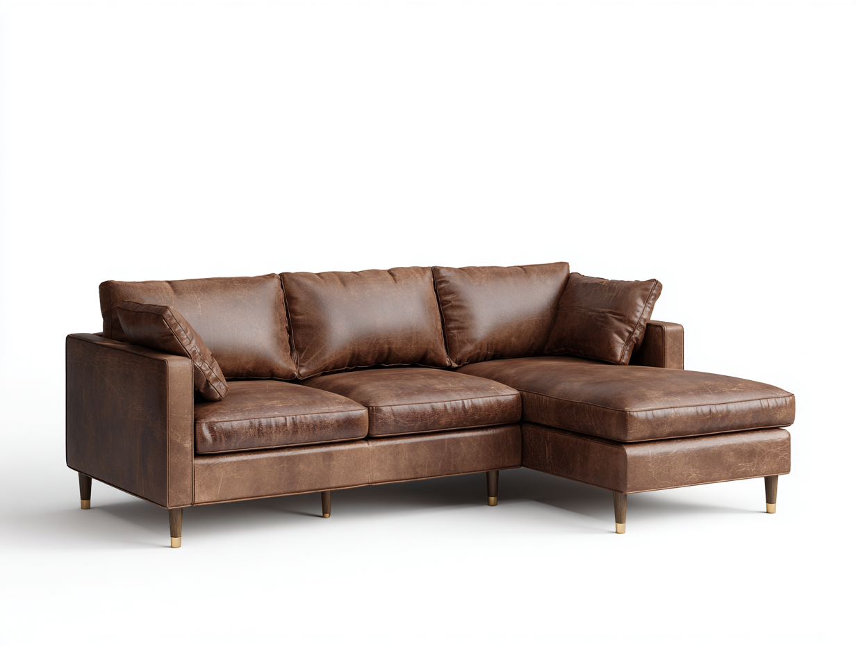 Corner Sofa - Faux Leather Upholstery - 260x165x85 cm - Brown - Modern Lounge Design-Cozygetbase