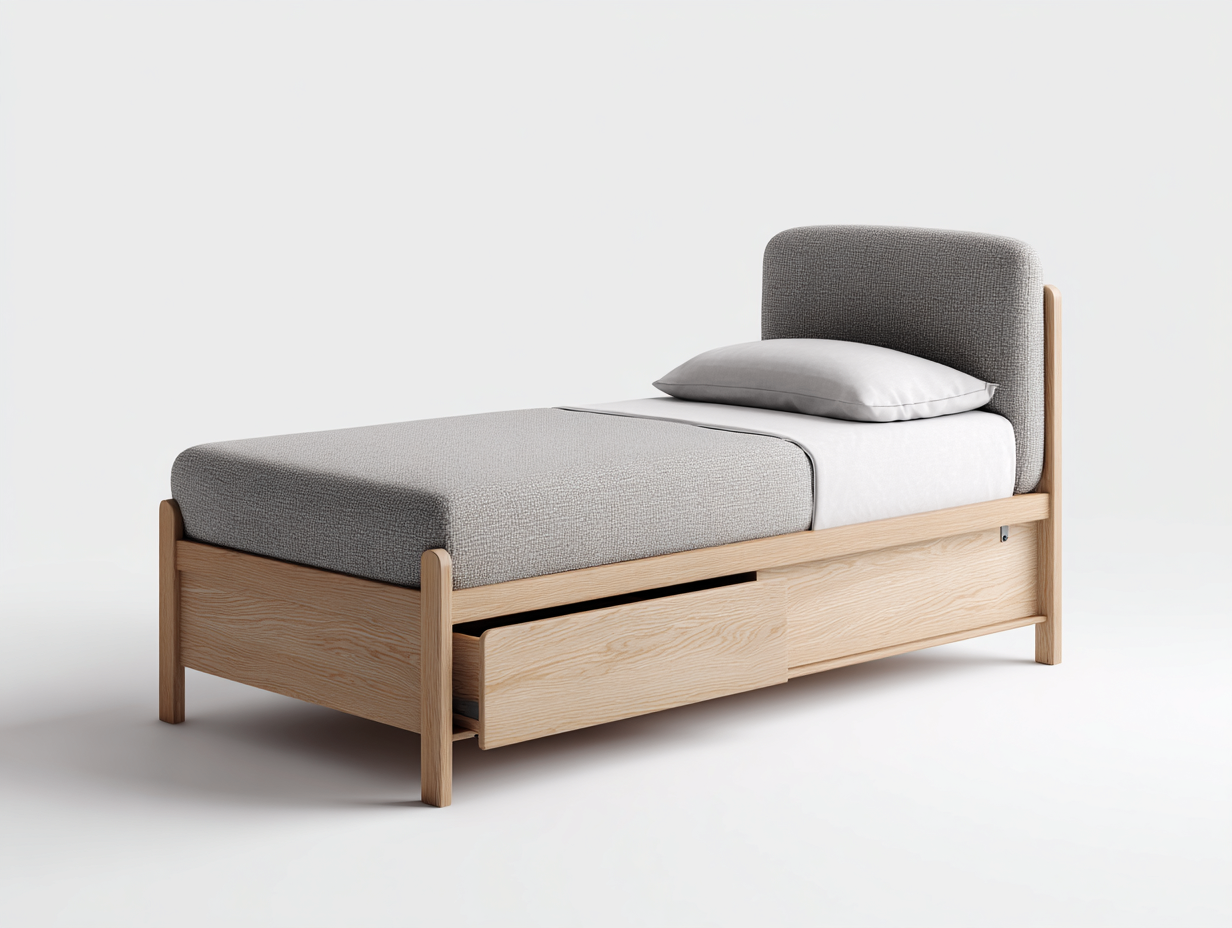 Single Beds solid wood bed frame with upholstered headboard 200x100x90 cm - grey and natural wood - modern storage design-Cozygetbase