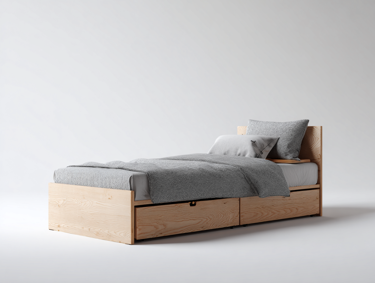 Single Beds solid wood bed frame 200x100x85 cm - natural wood - modern storage design-Cozygetbase
