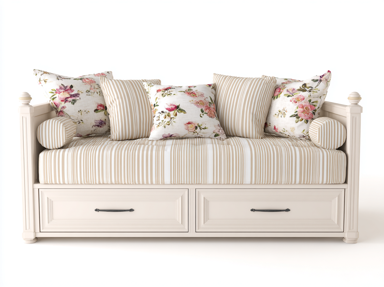 Sofa Bed solid wood frame 195x90x85 cm - cream - convertible storage design-Cozygetbase