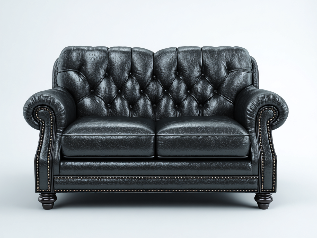 2 Seater Sofa Upholstered Leather Look 170x92x94 cm - Dark Grey - Classic Buttoned Design-Cozygetbase