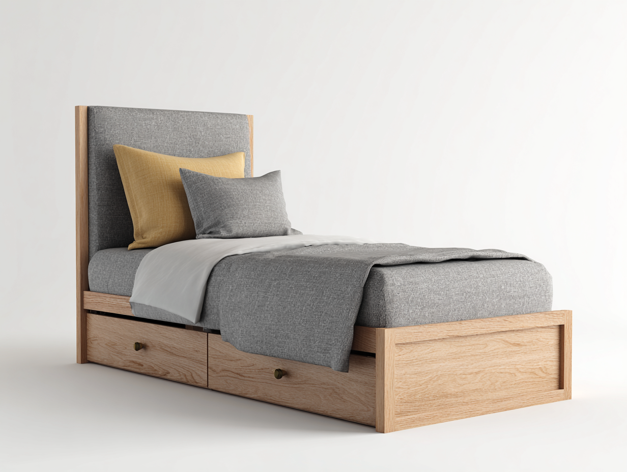 Single Beds Upholstered Fabric and Wood Frame 190x90x110 cm - Light Grey - Modern Storage Design-Cozygetbase