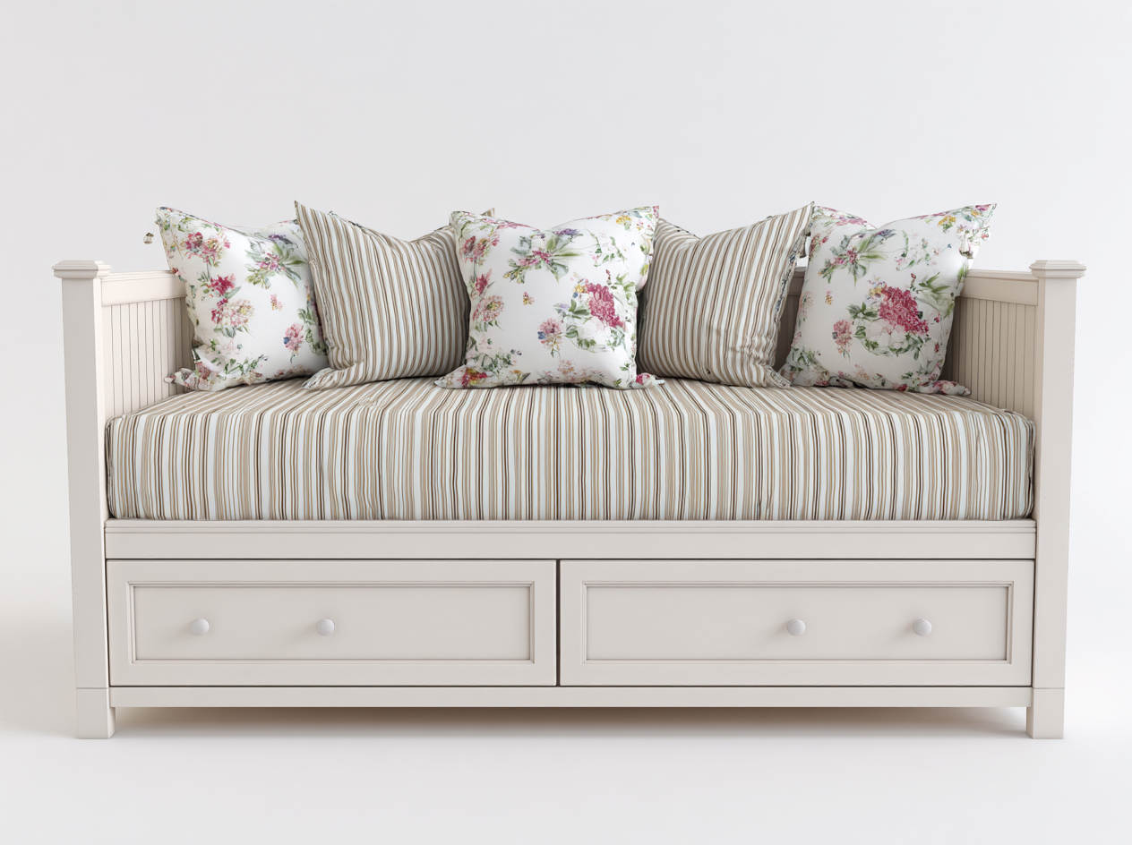 Sofa Bed - Solid Wood - 200x95x85 cm - White - Classic Drawer Storage Design-Cozygetbase