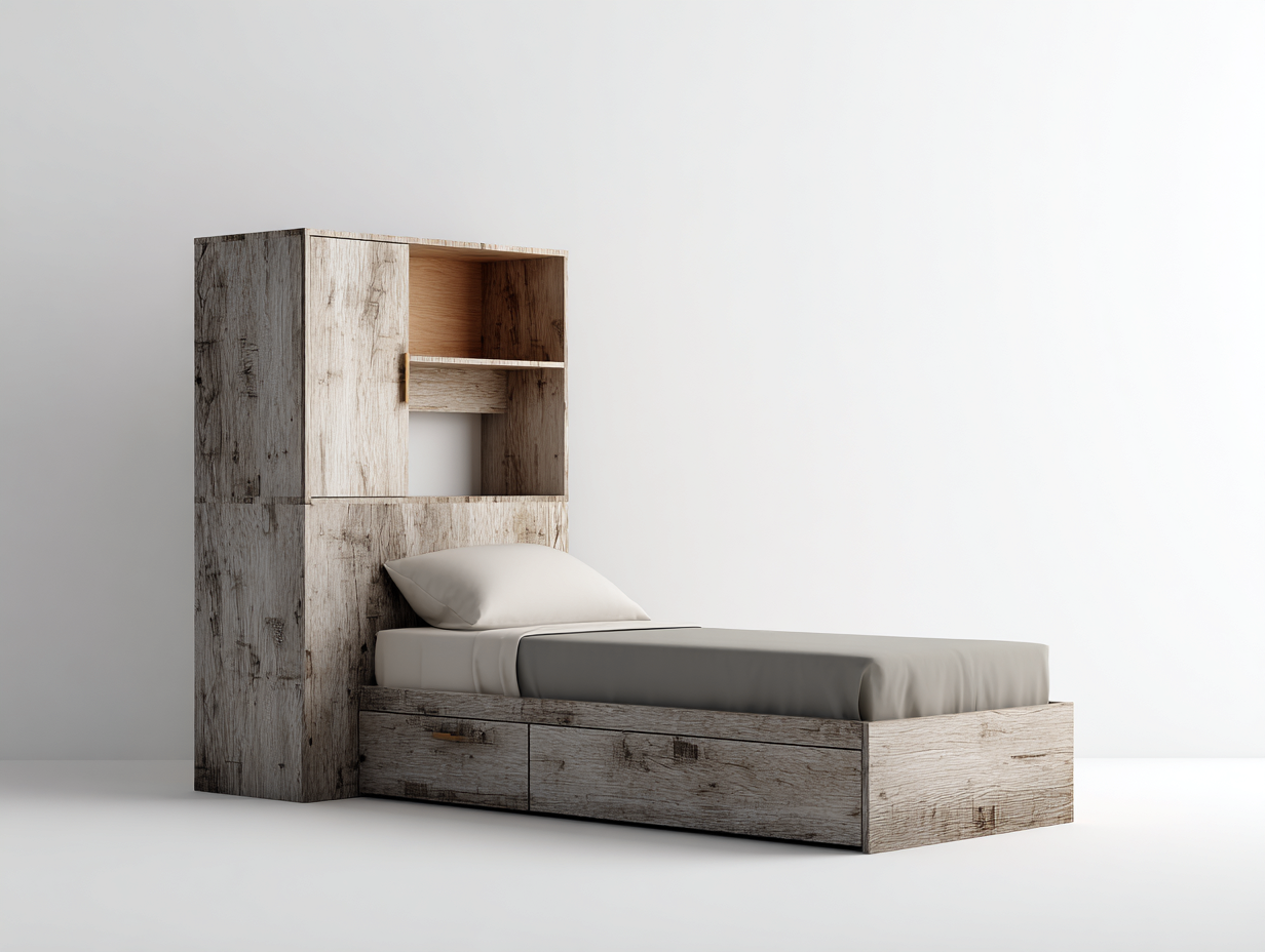 Single Bed engineered wood 200x100x150 cm - natural wood - modern storage design-Cozygetbase