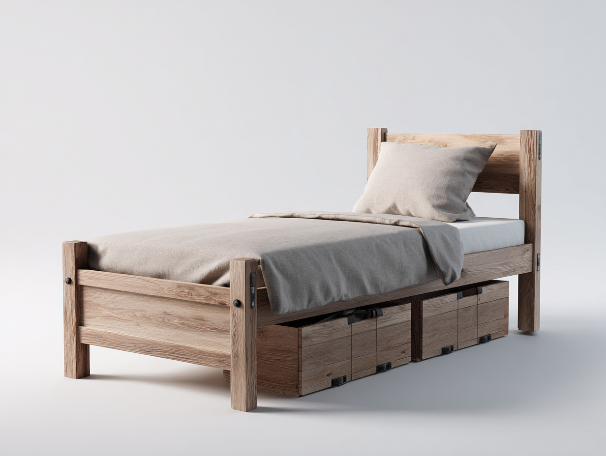 Single Bed Solid Wood Frame 198x98x85 cm - Natural Wood - Modern Storage Design-Cozygetbase