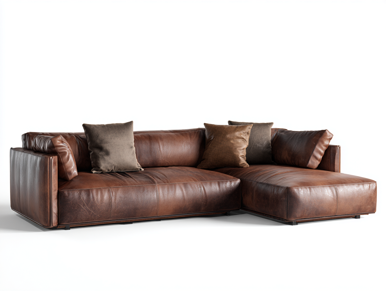 Corner Sofa leather upholstered corner sofa 260x160x85 cm - brown - modern lounge design-Cozygetbase