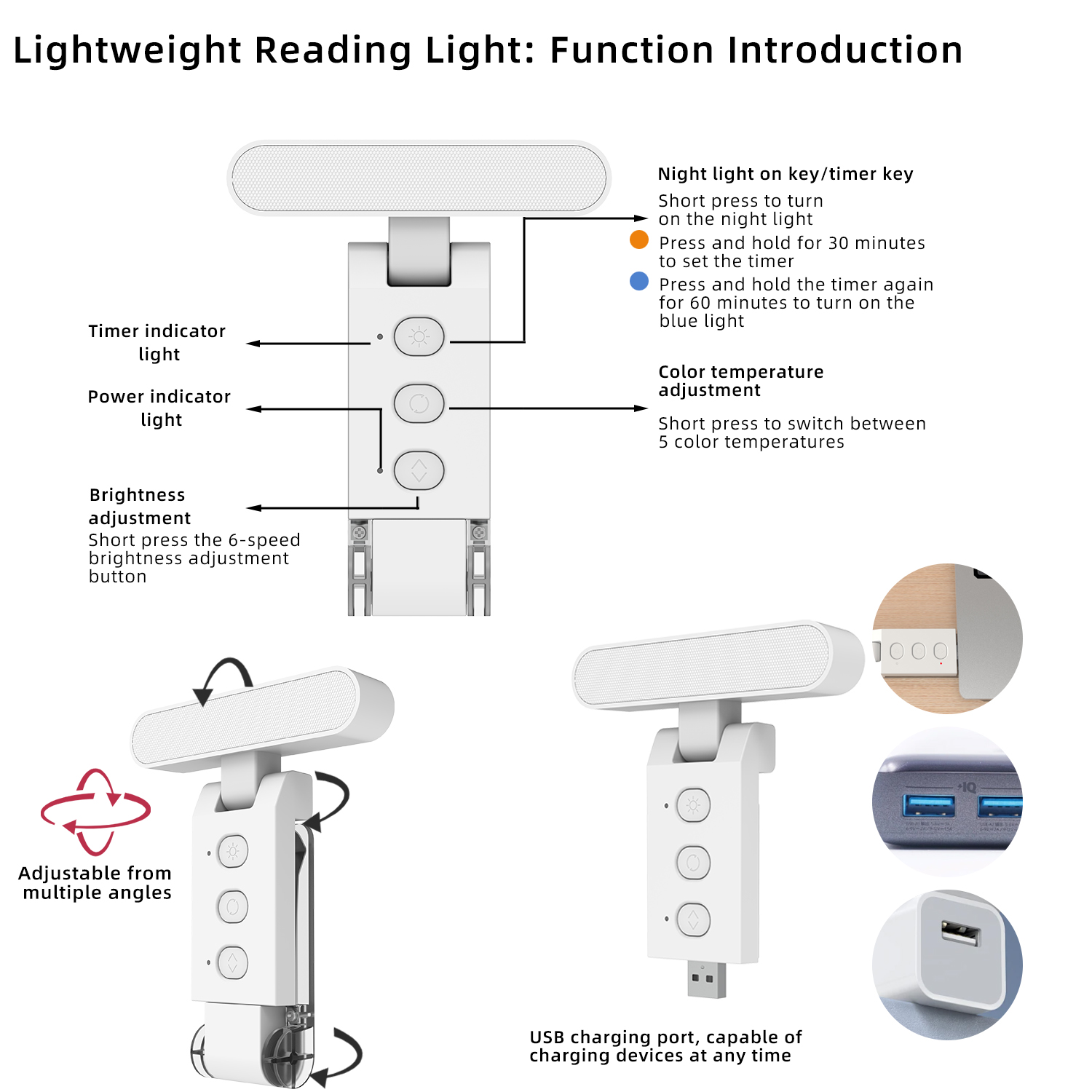 Portable Eyecare Reading Book Clip Light