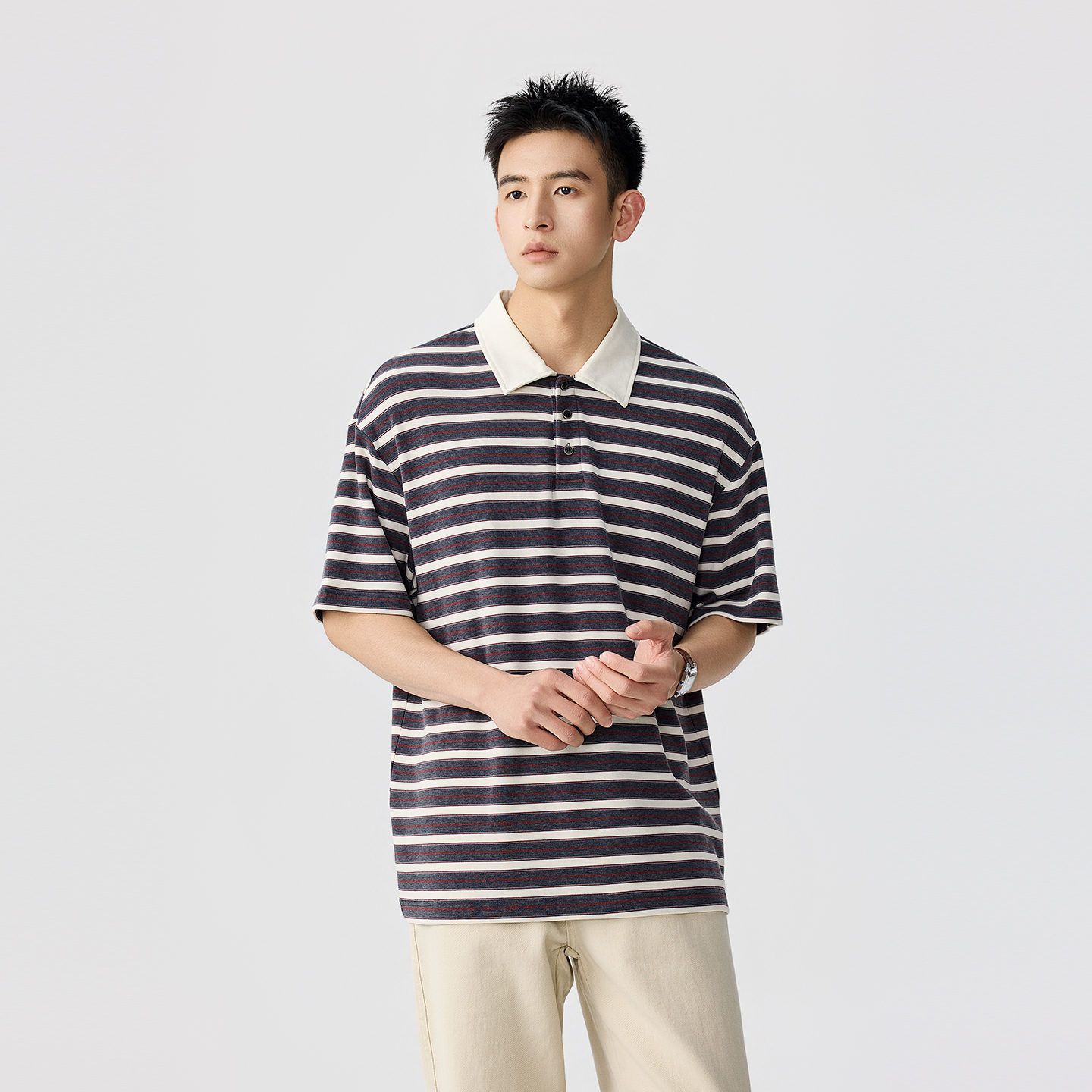 休閒條紋Polo衫老錢風男士夏季