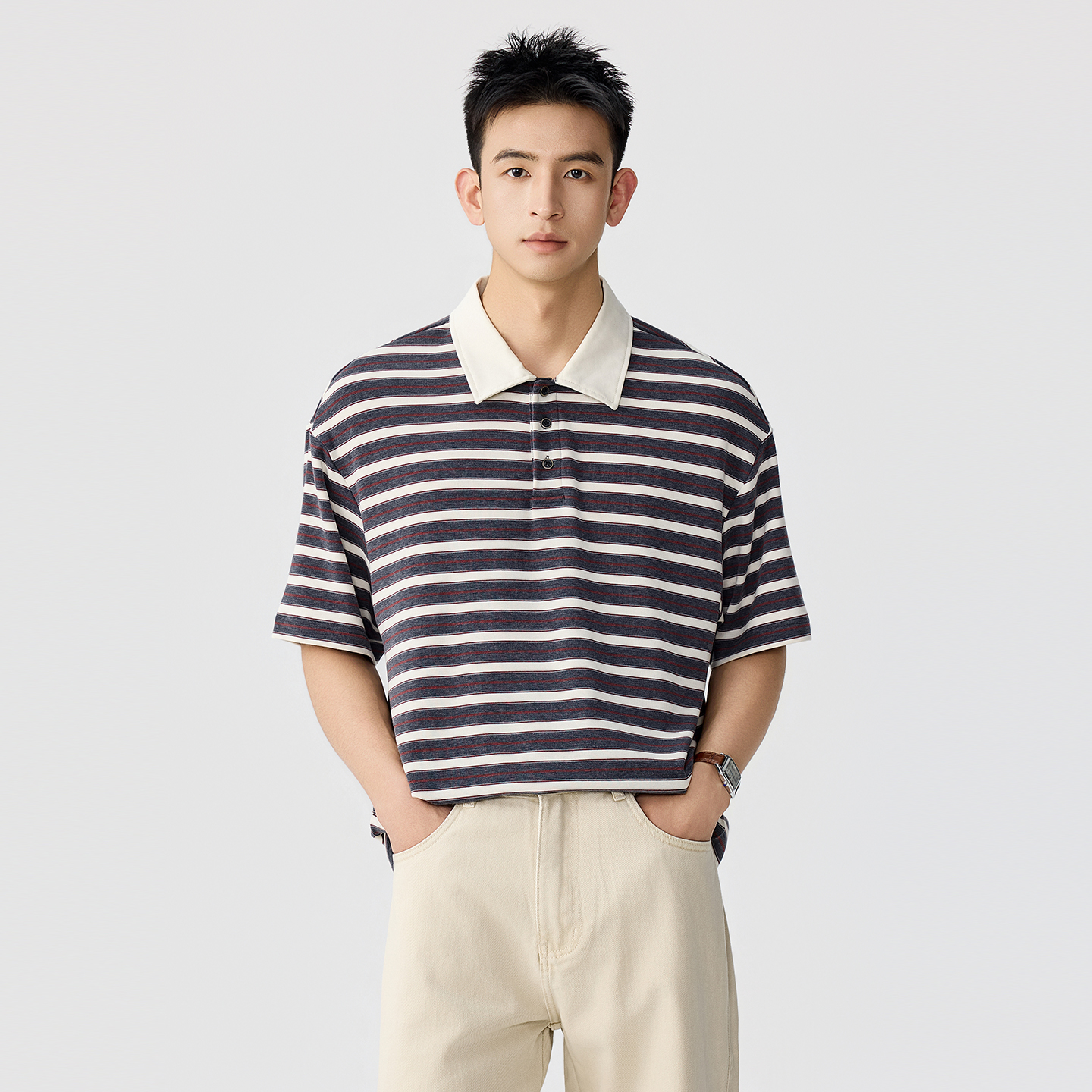 休閒條紋Polo衫老錢風男士夏季