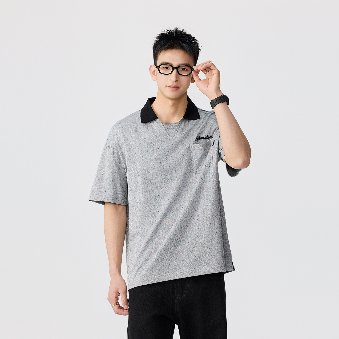 高端美式簡約亞麻混紡短袖Polo衫男