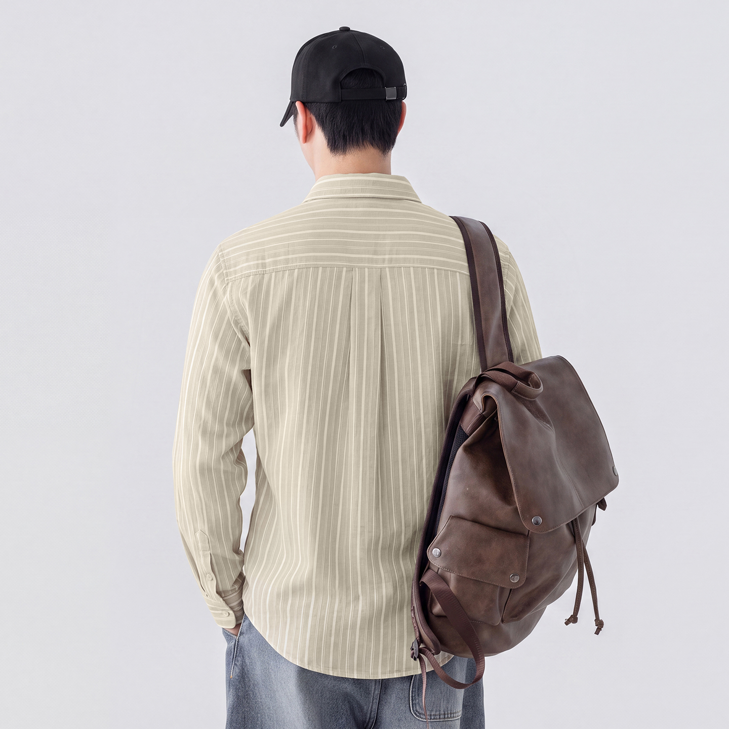 條紋襯衫男士春秋季翻領百搭休閒襯衣日系復古潮牌寬鬆