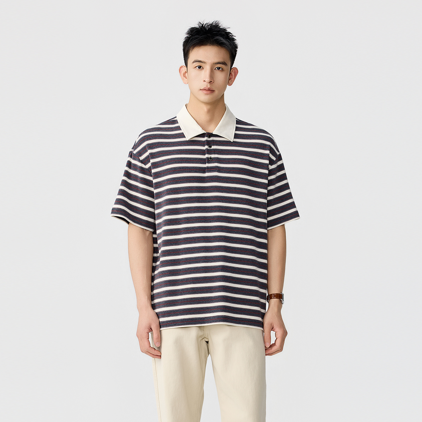 休閒條紋Polo衫老錢風男士夏季