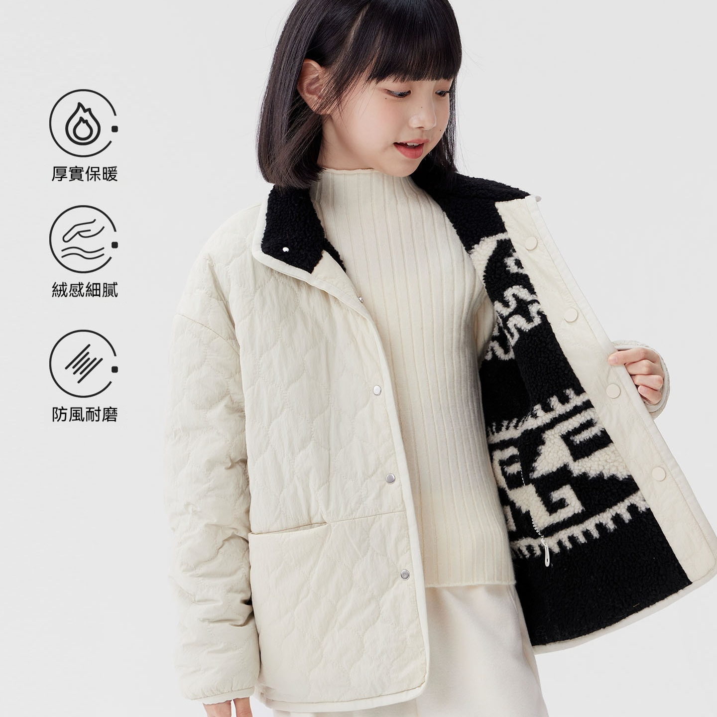 女童羊羔絨外套2026新款秋冬加厚兒童雙面穿棉服女孩大衣