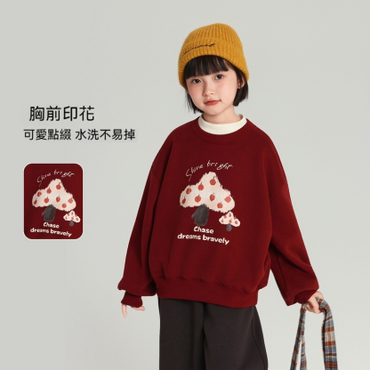兒童加絨印花圓領衛衣女童2026新款寬鬆上衣休閒套頭衫